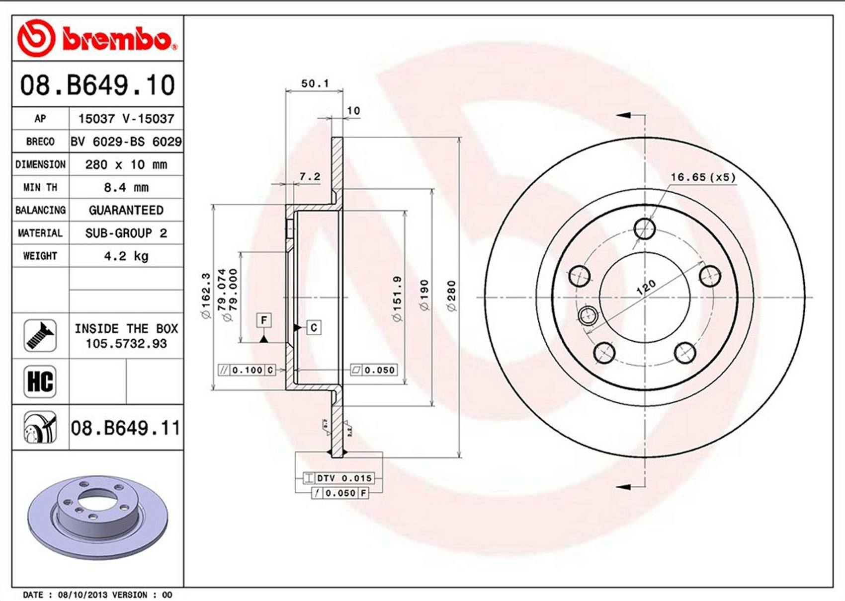 Mini Disc Brake Rotor - Rear (280mm) 34219811539 Brembo