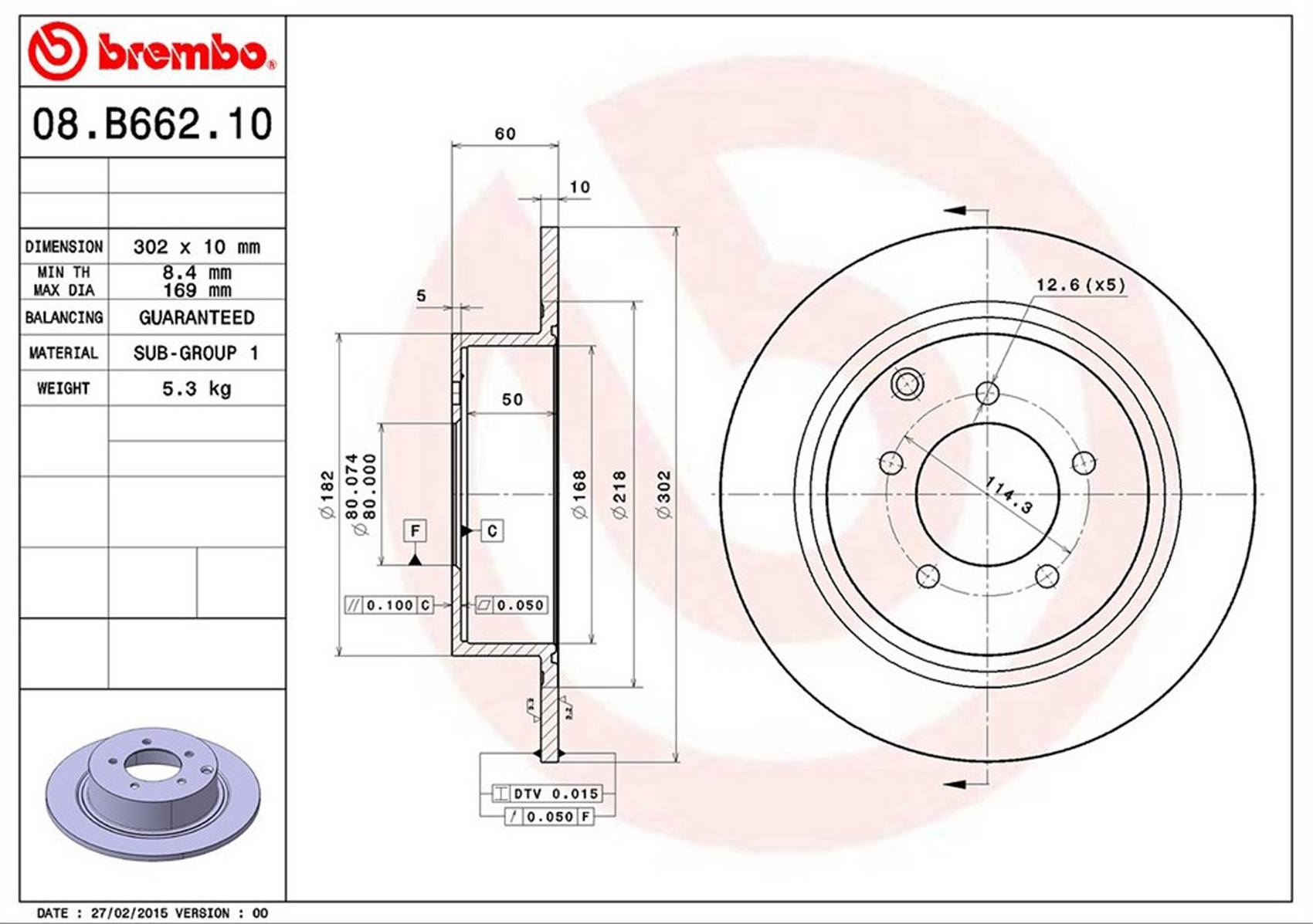 Chrysler Dodge Jeep Disc Brake Rotor - Rear (302mm) 4743999AA Brembo