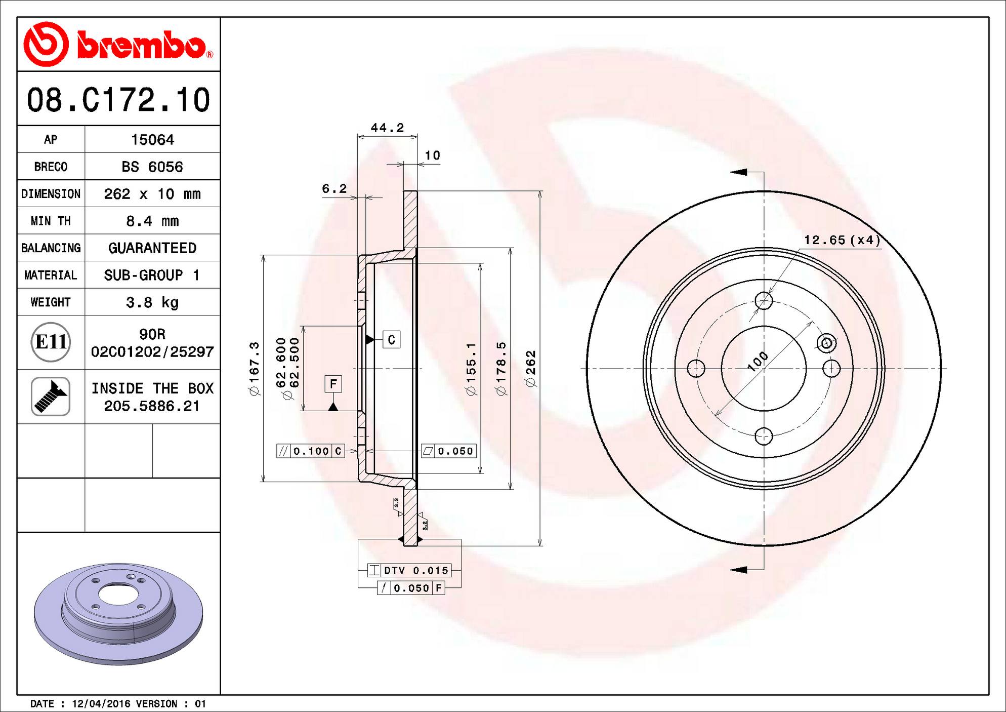 Hyundai Kia Disc Brake Rotor - Rear (262mm) 584110U300 Brembo