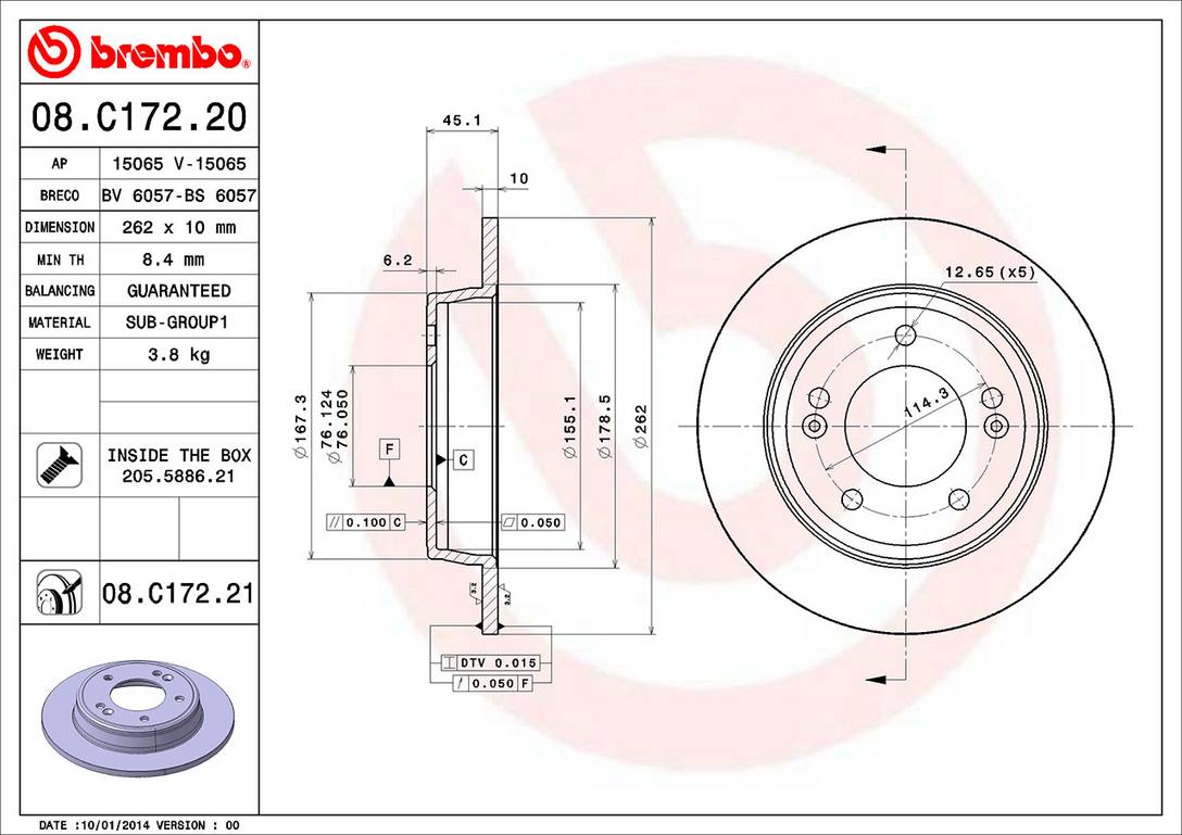 Kia Hyundai Disc Brake Rotor - Rear (262mm) 584113X300 Brembo