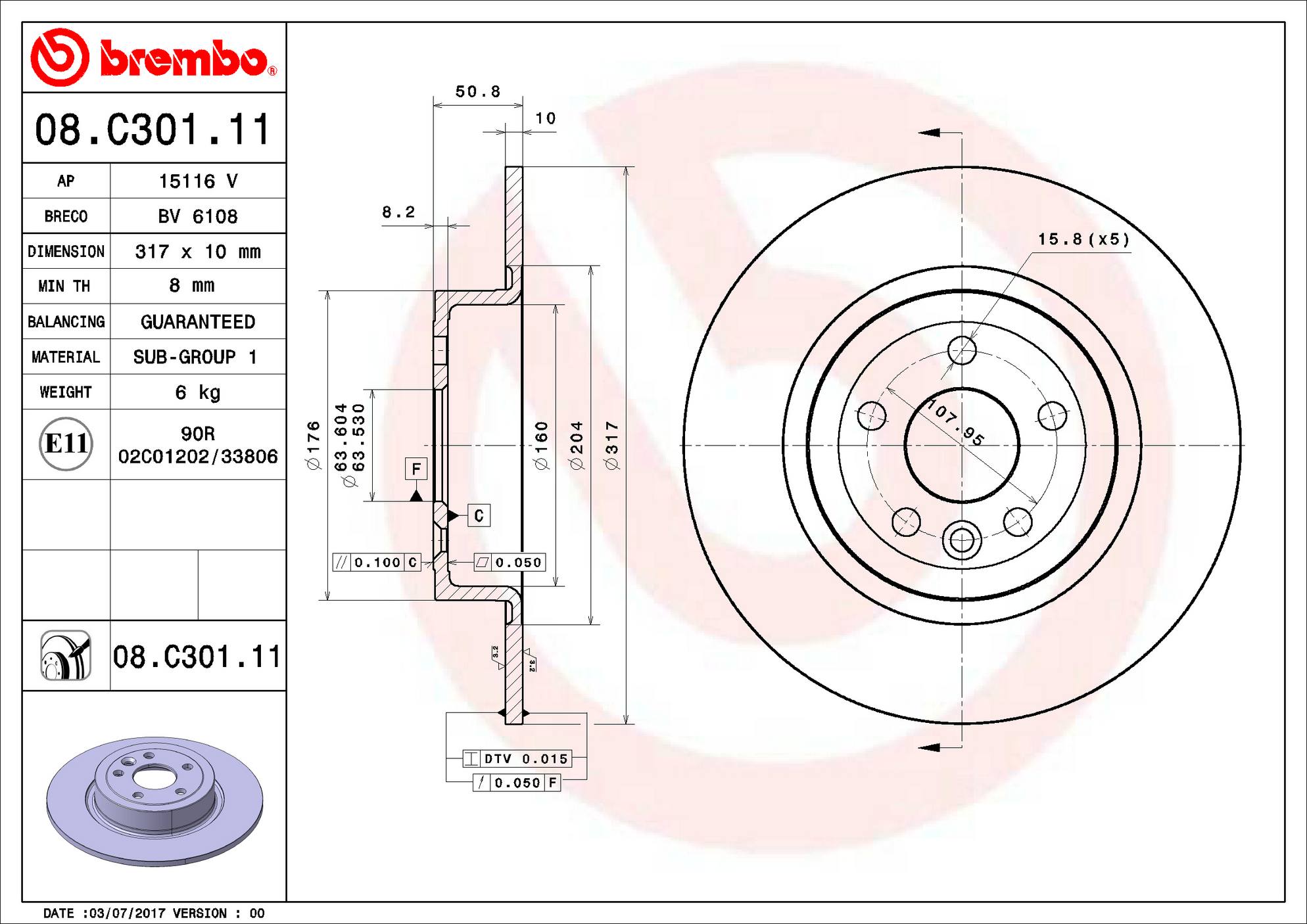 Land Rover Disc Brake Rotor - Rear (317mm) LR072016 Brembo