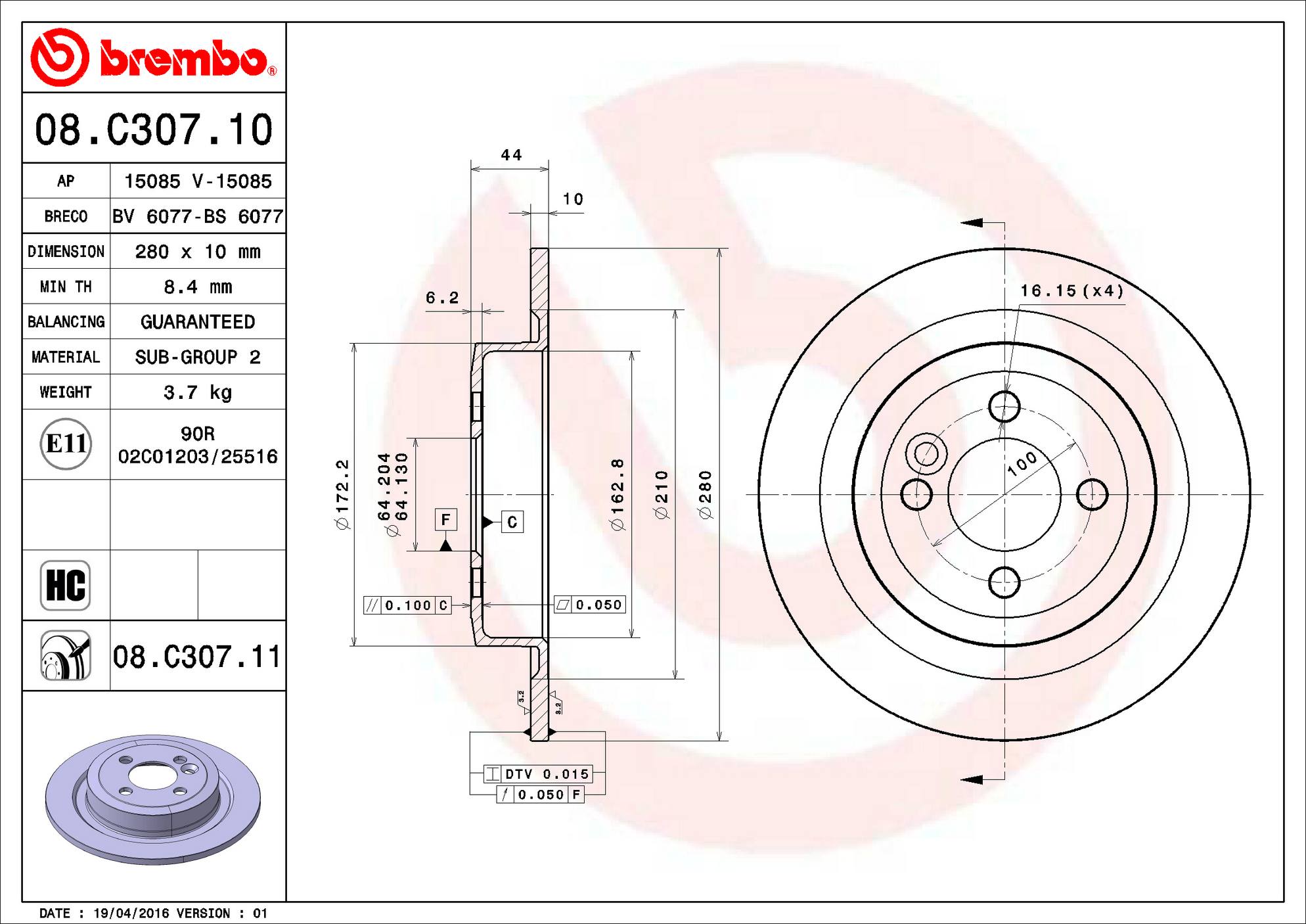 Mini Disc Brake Rotor - Rear (280mm) 34216784389 Brembo