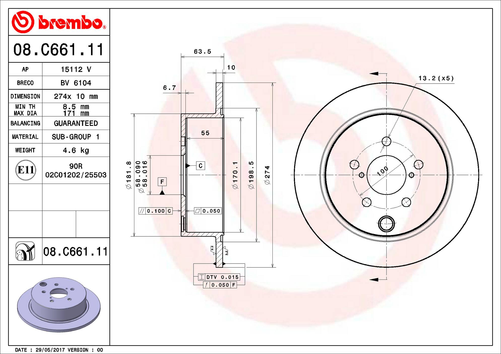 Subaru Disc Brake Rotor - Rear (274mm) 26700FJ000 Brembo