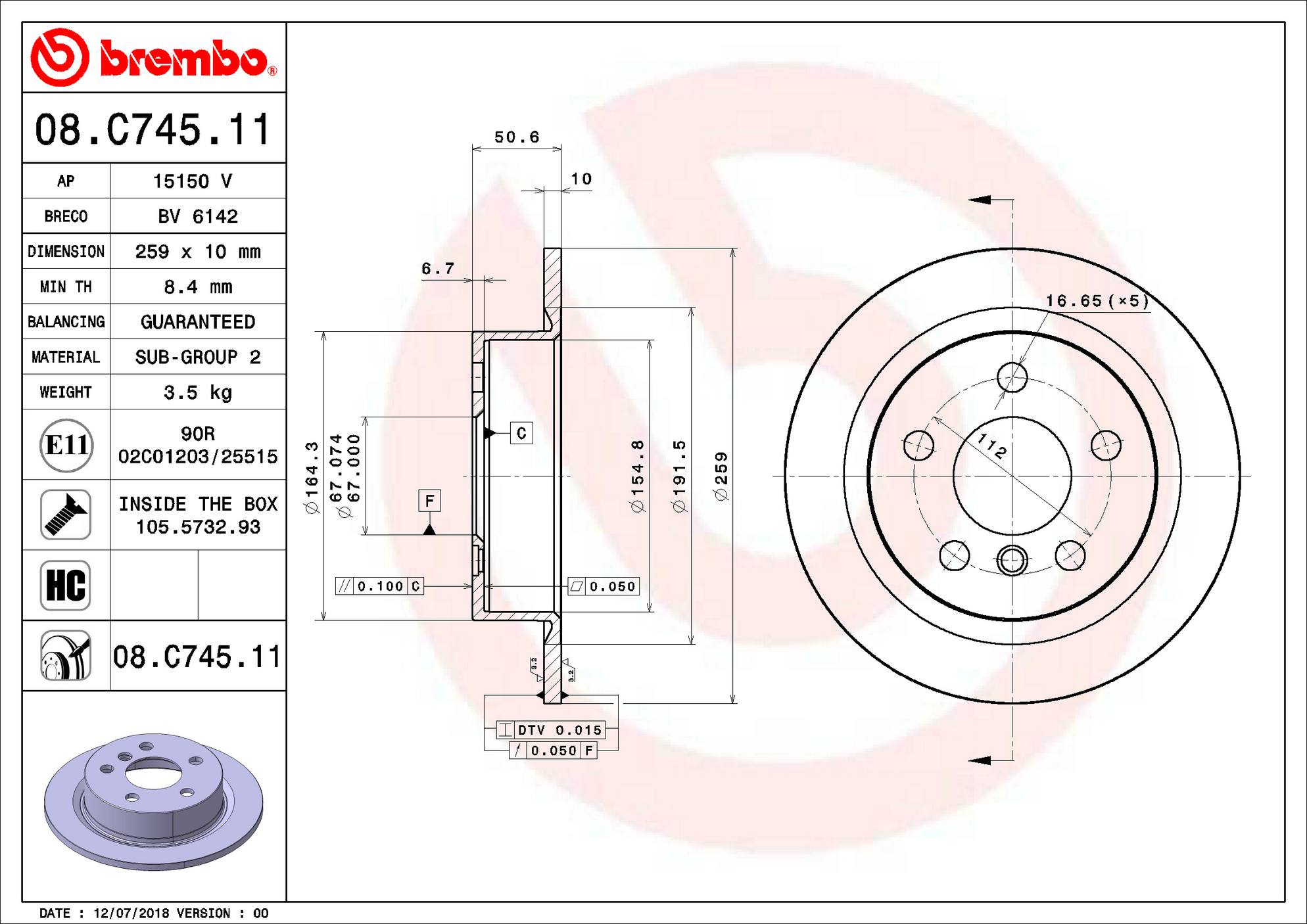 Mini Disc Brake Rotor - Rear (259mm) 34216799383 Brembo