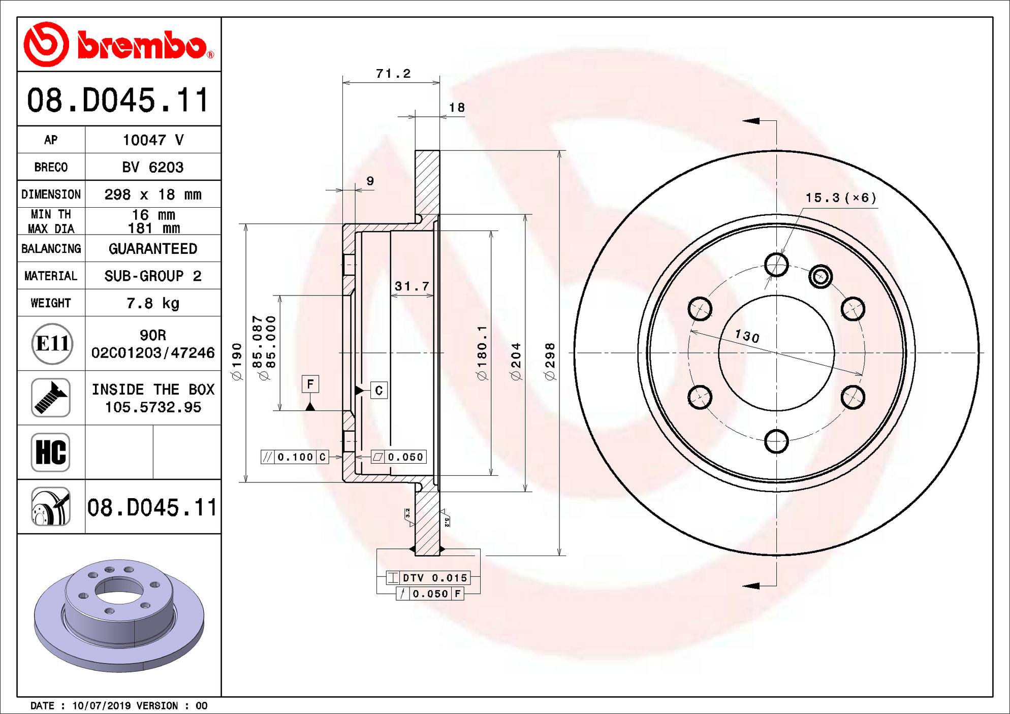 Mercedes Disc Brake Rotor - Rear (298mm) 9104230300 Brembo