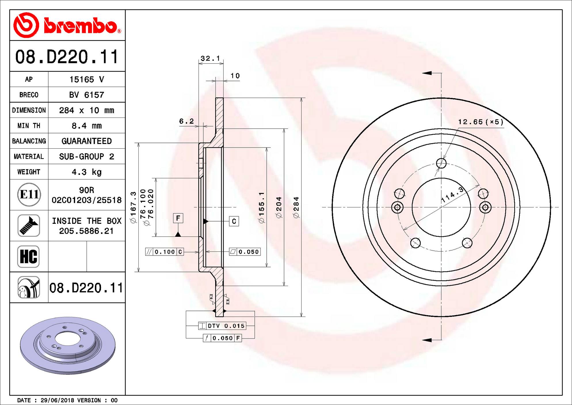 Kia Hyundai Disc Brake Rotor - Rear (284mm) 584113V500 Brembo