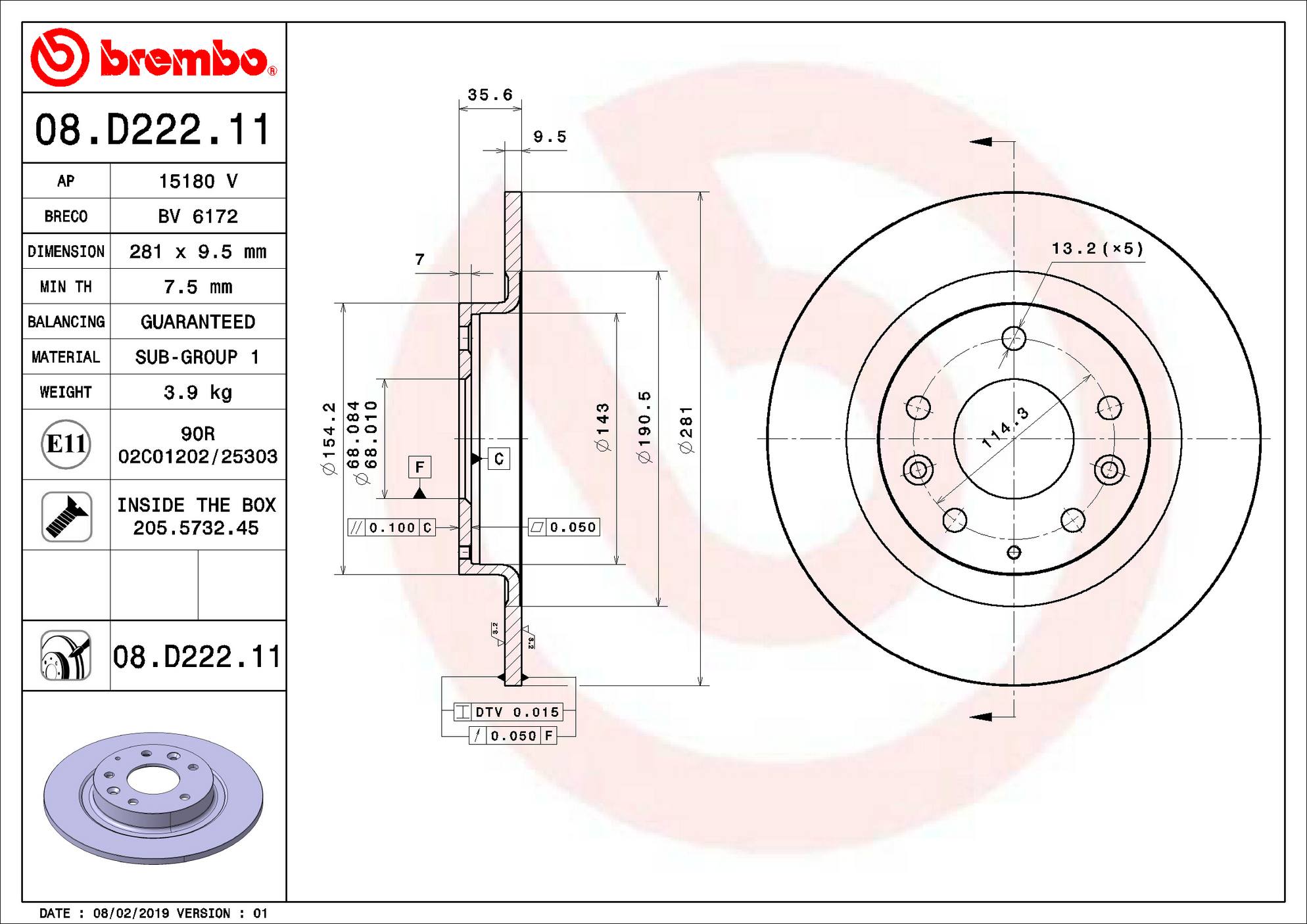 Mazda Disc Brake Rotor - Rear (281mm) D10E26251 Brembo