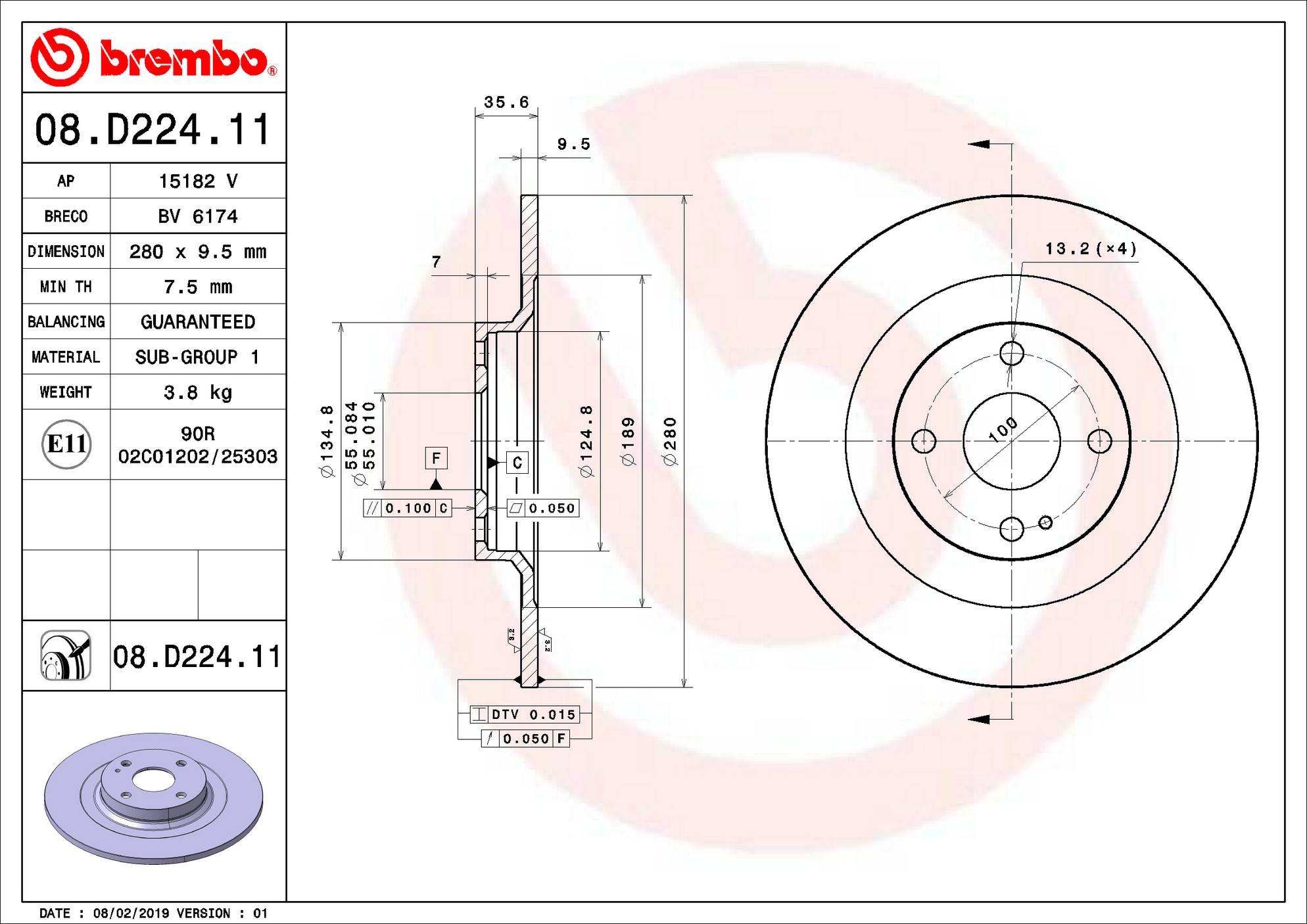 Mazda Disc Brake Rotor - Rear (280mm) N25126251 Brembo