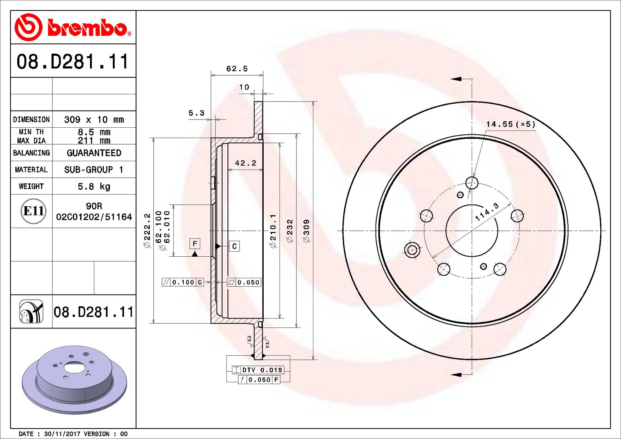 Toyota Lexus Disc Brake Pad and Rotor Kit - Rear (309mm) (Ceramic) Brembo