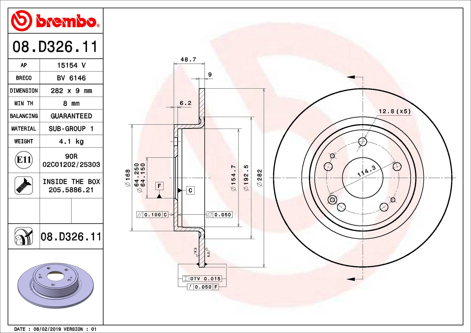 Honda Disc Brake Pad and Rotor Kit - Rear (282mm) (Ceramic) Brembo