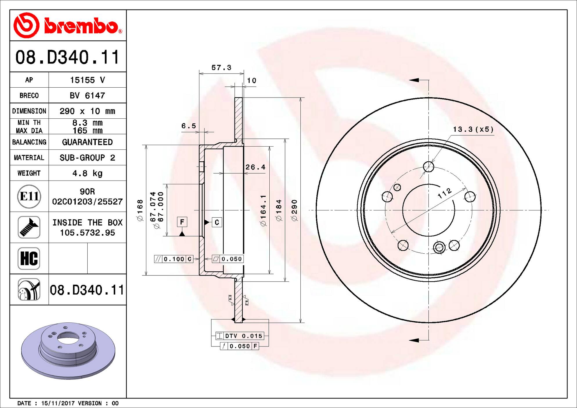 Mercedes Disc Brake Rotor - Rear (290mm) 1294230412 Brembo