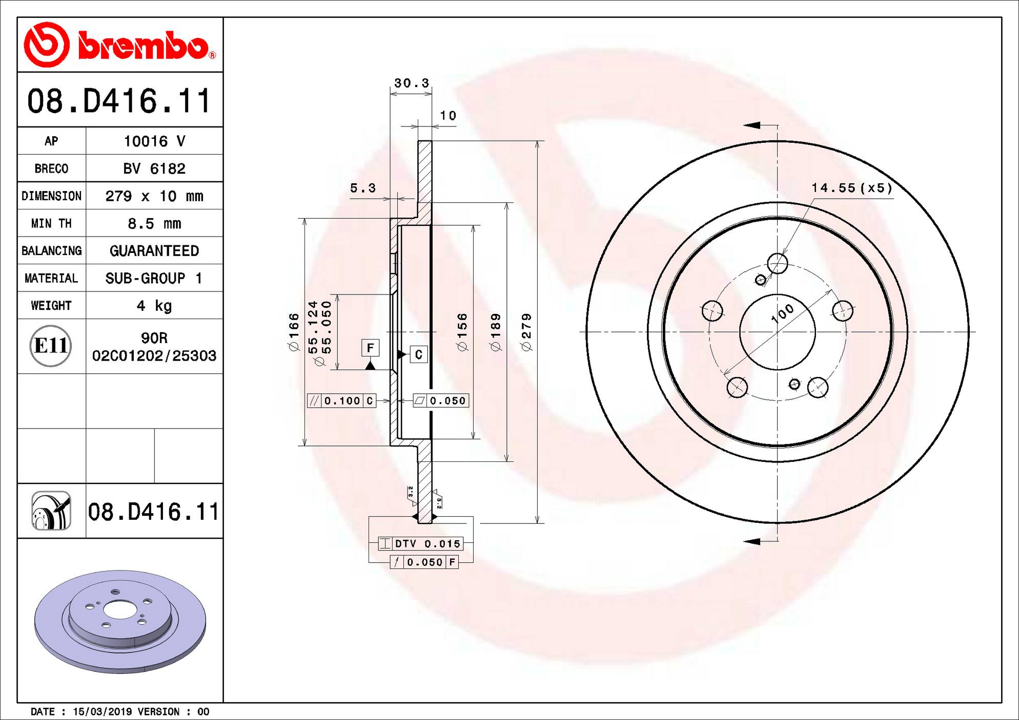 Lexus Disc Brake Rotor - Rear (279mm) 4243152160 Brembo