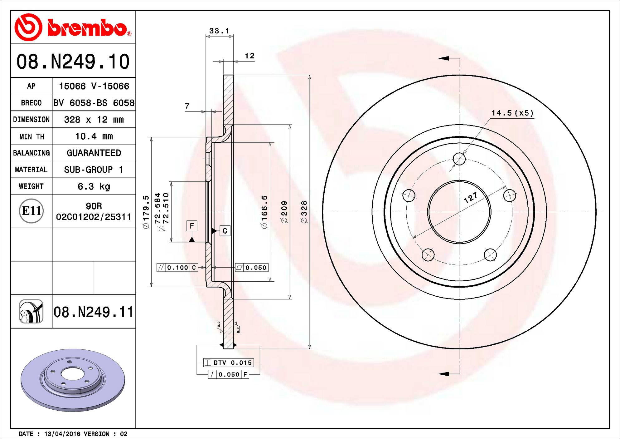 Chrysler Dodge Ram Disc Brake Rotor - Rear (328mm) 4779713AA Brembo