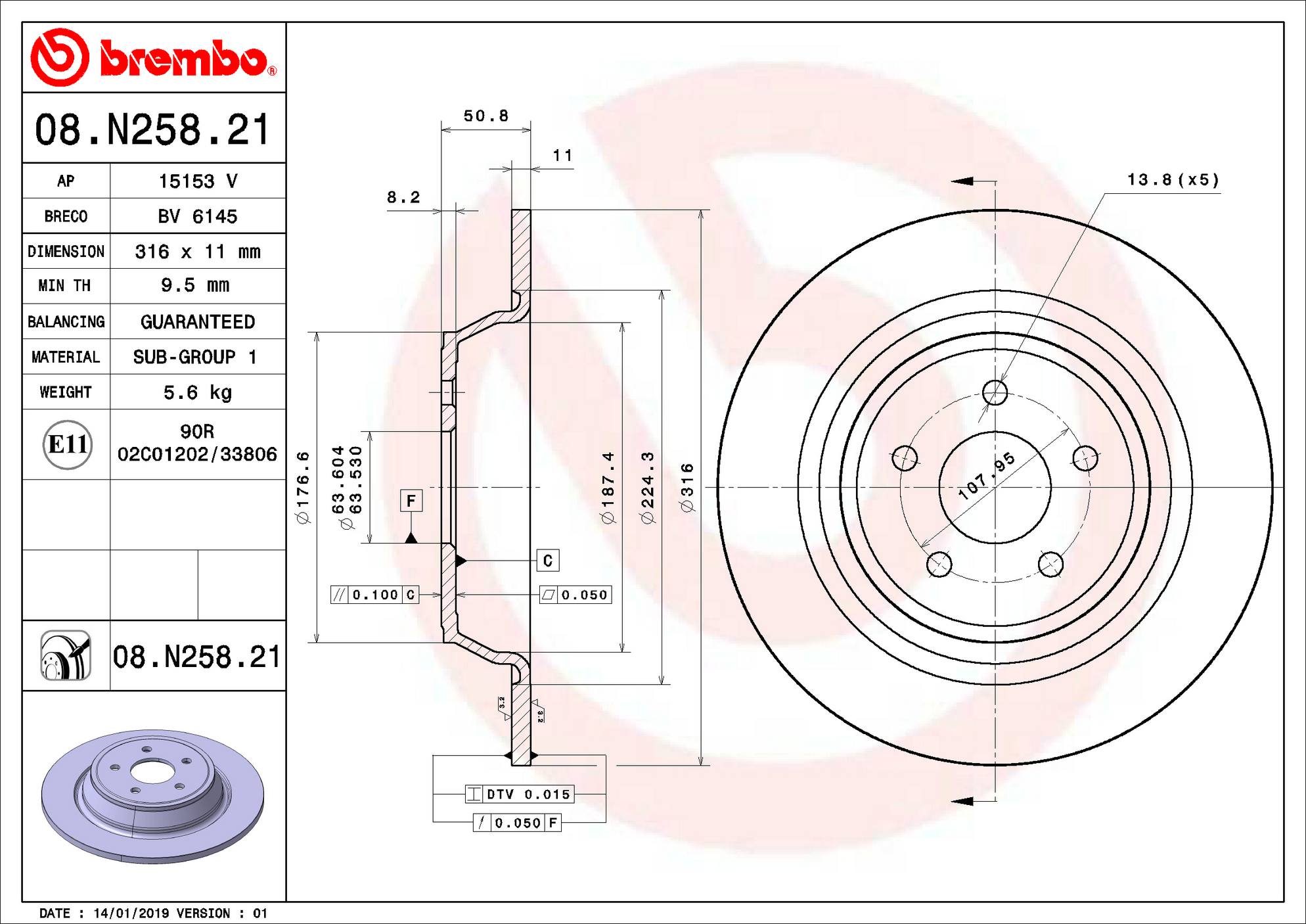 Ford Lincoln Disc Brake Rotor - Rear (316mm) KJ5Z2C026A Brembo