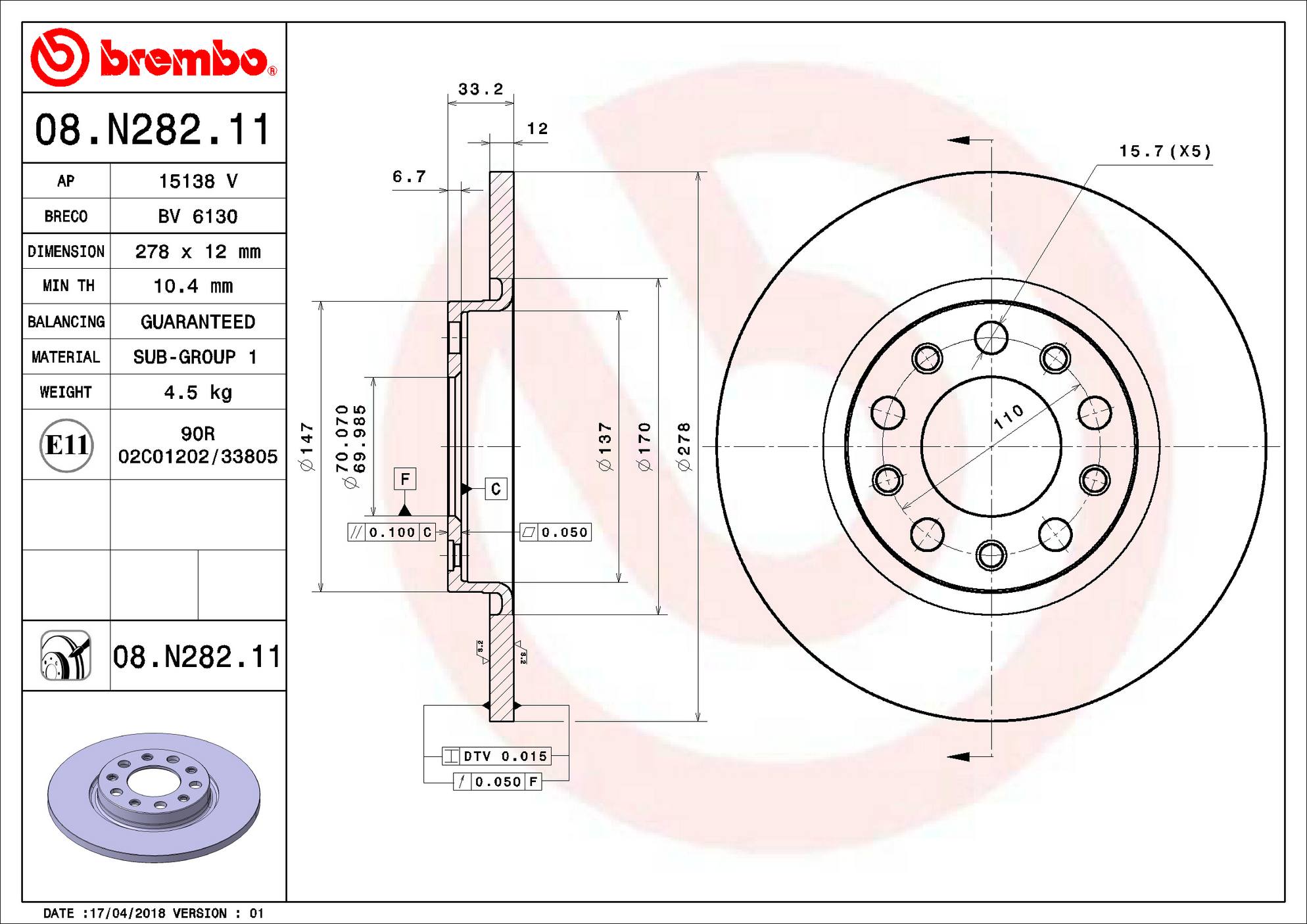 Chrysler Jeep Disc Brake Rotor – Rear (278mm) 4779885AC Brembo