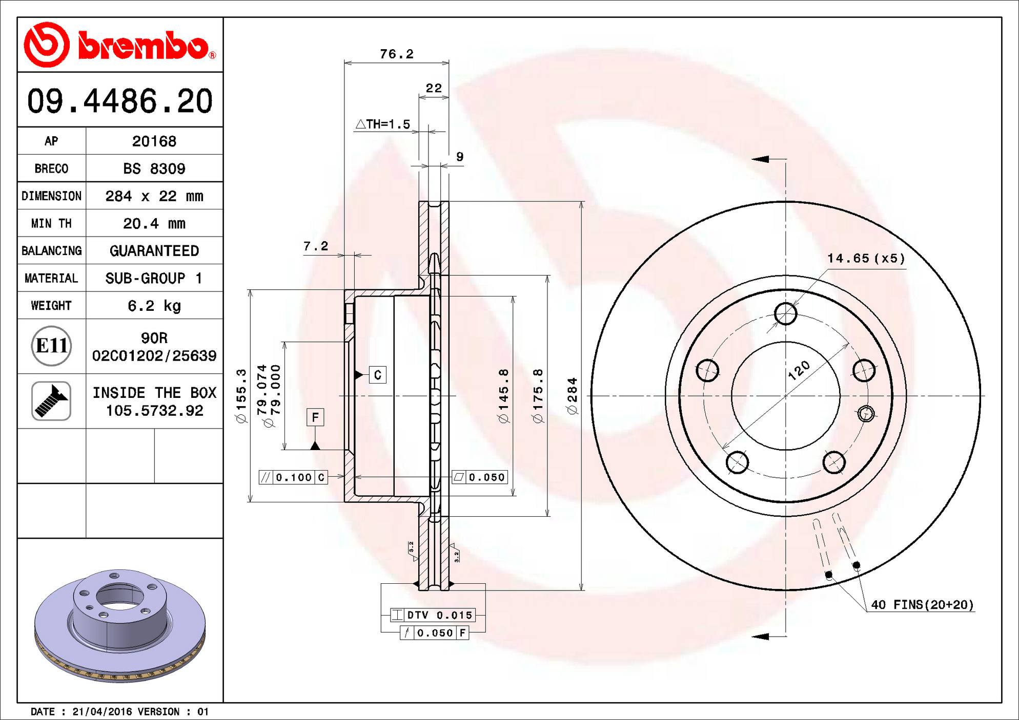 BMW Disc Brake Rotor - Front (284mm) 34111163136 Brembo