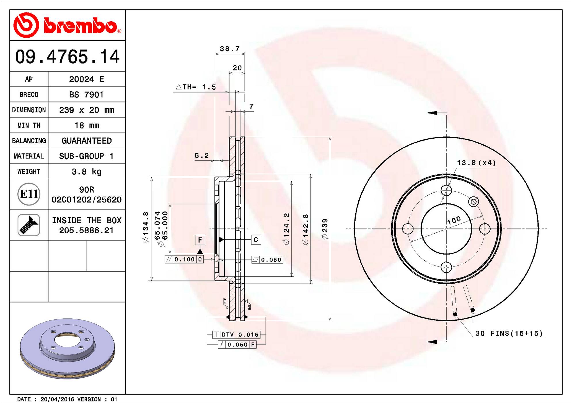 Audi Volkswagen Disc Brake Rotor - Front (239mm) 321615301C Brembo