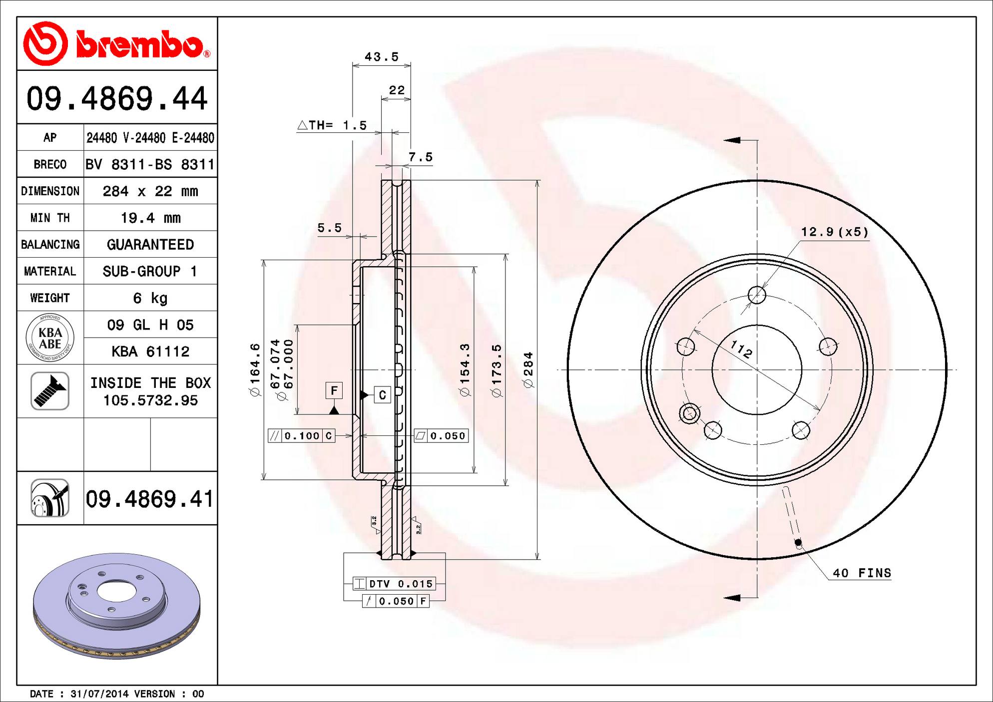 Mercedes Disc Brake Rotor - Front (284mm) 2024210912 Brembo