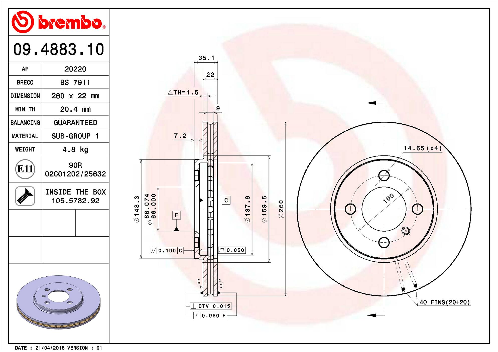 BMW Disc Brake Rotor - Front (260mm) 34111160915 Brembo