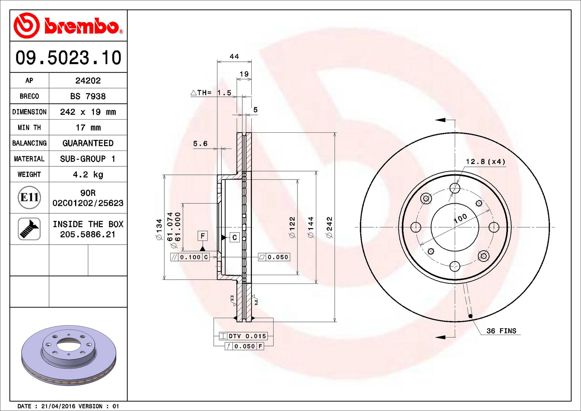 Honda Acura Disc Brake Rotor - Front (242mm) 45251SB2990 Brembo