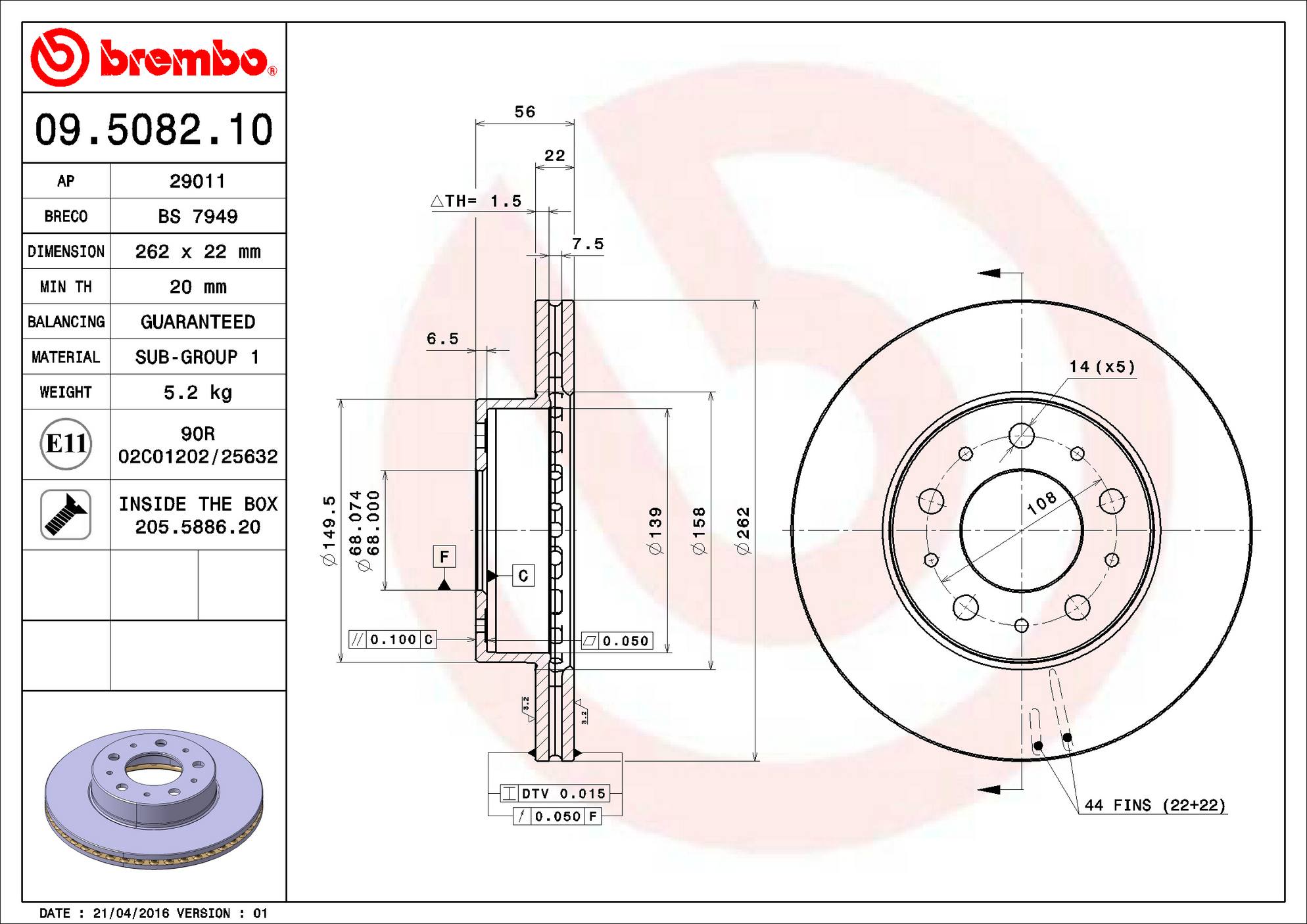 Volvo Disc Brake Rotor - Front (262mm) 1359906A Brembo