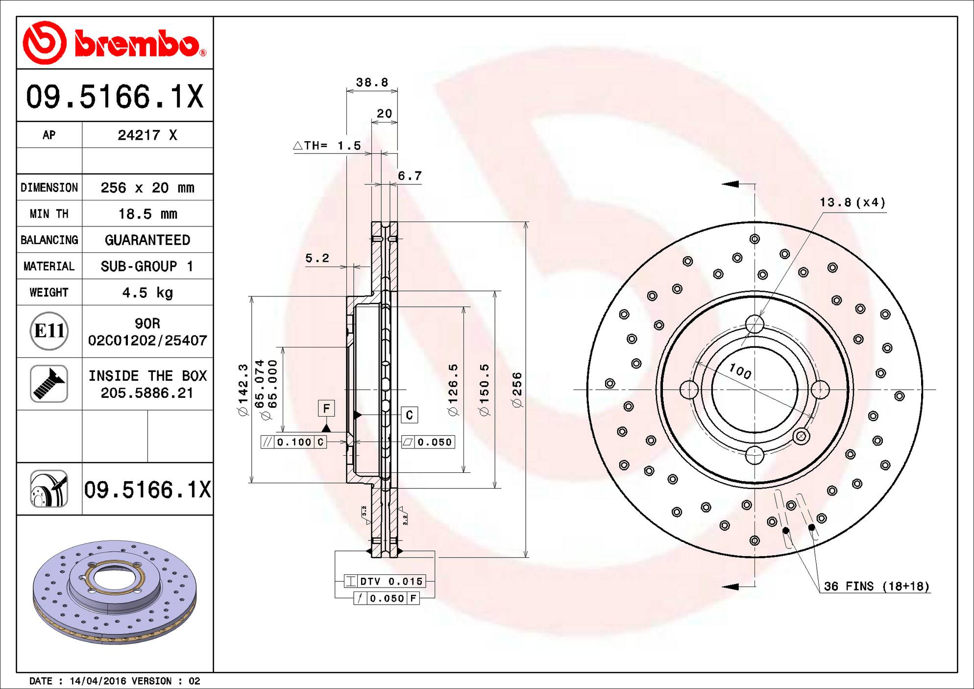 Volkswagen Disc Brake Rotor – Front (256mm) 6N0615301D Brembo