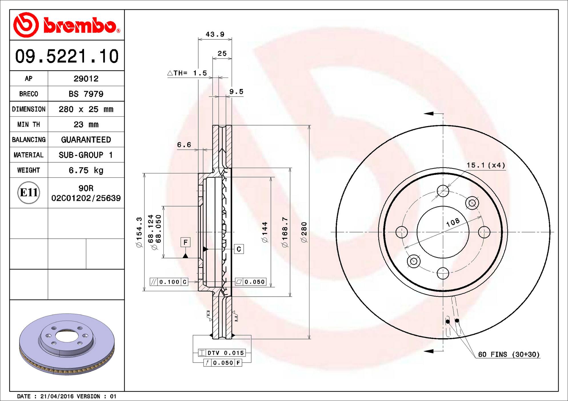 Saab Disc Brake Rotor - Front (280mm) 18028110 Brembo