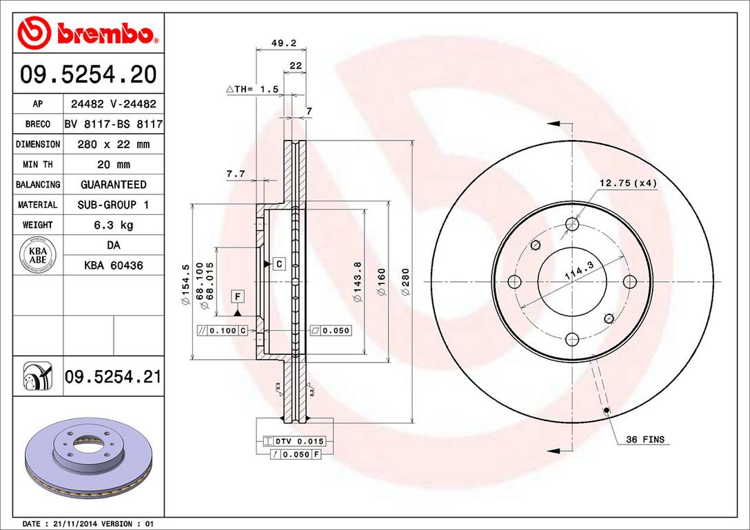 Nissan Infiniti Disc Brake Rotor - Front (280mm) 402067J101 Brembo