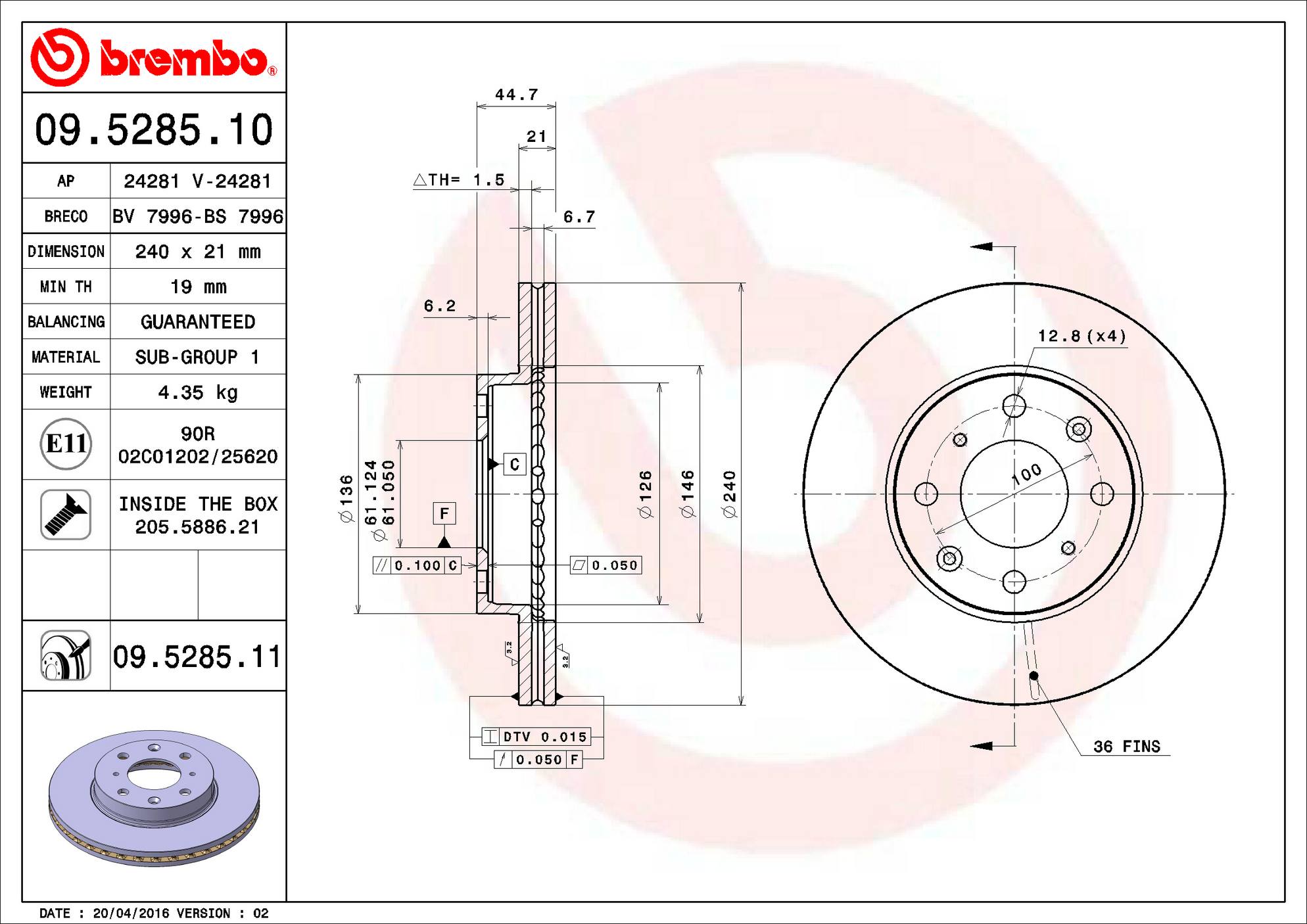 Honda Disc Brake Rotor - Front (240mm) 45251SR3A10A Brembo