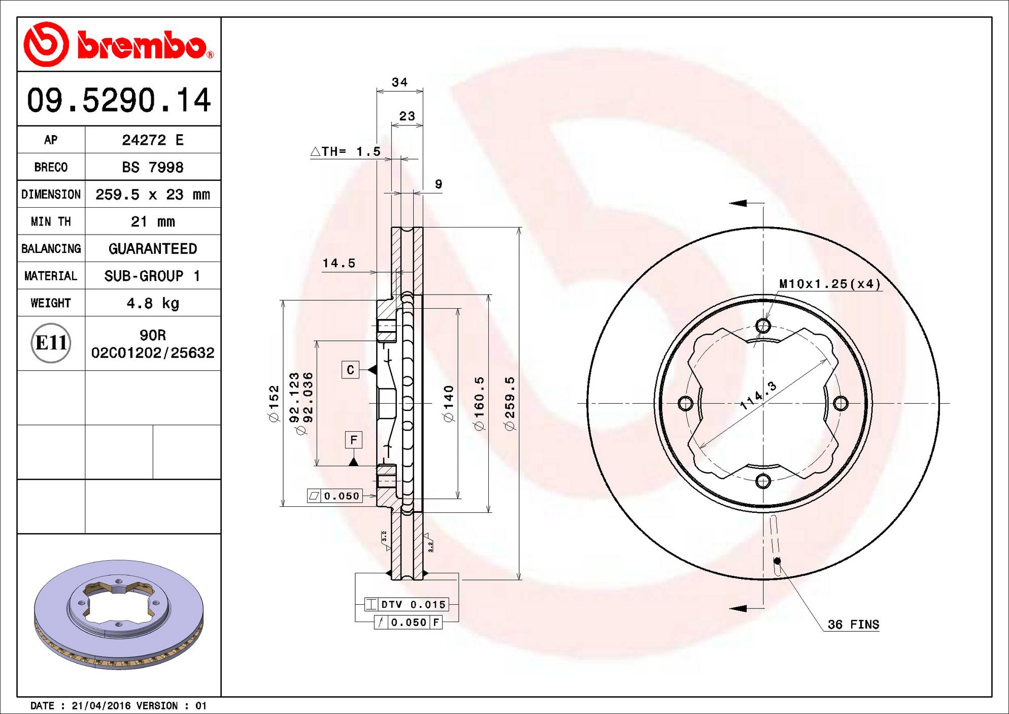 Honda Acura Disc Brake Rotor - Front (259mm) 45251SM4020 Brembo