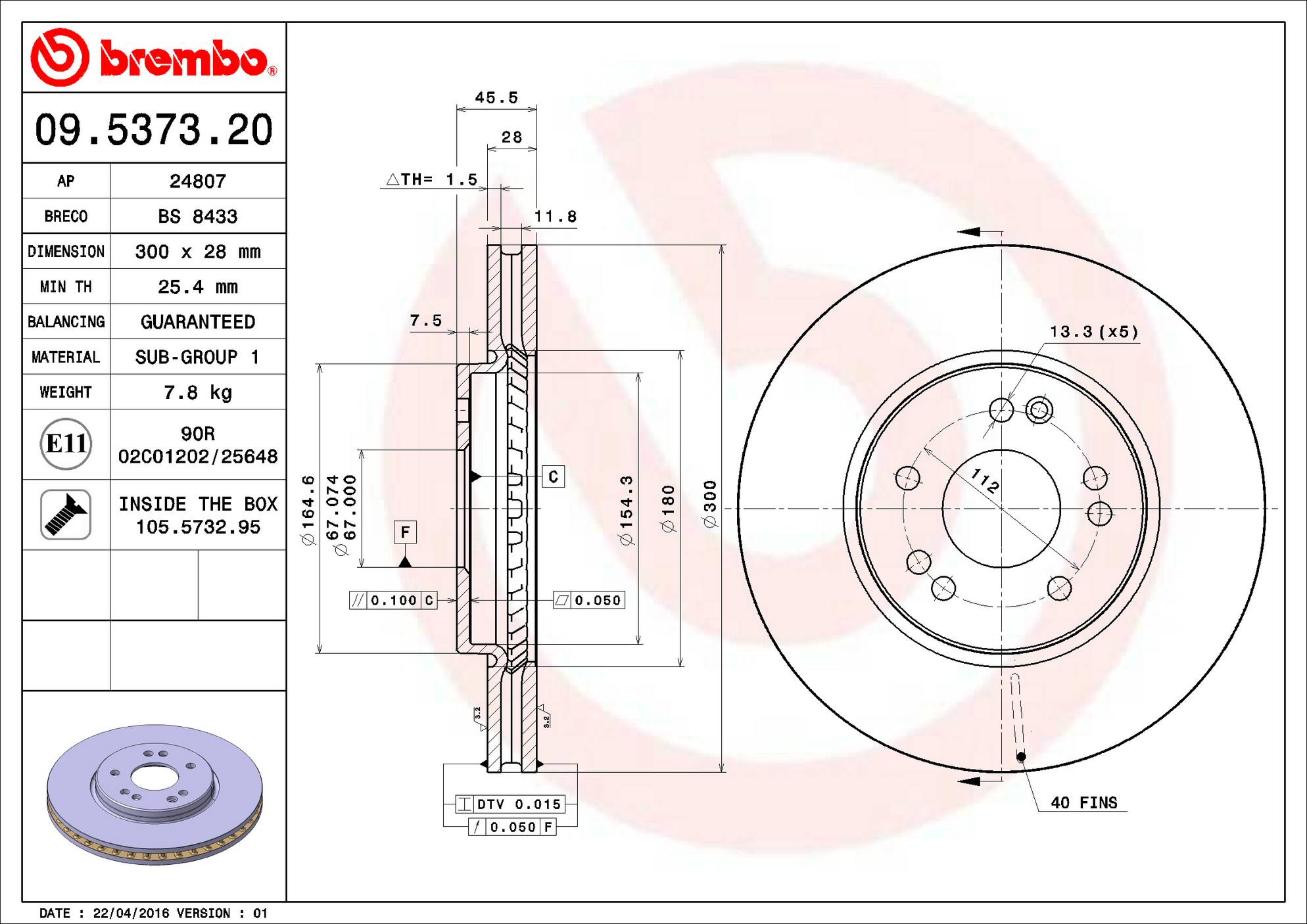 Mercedes Disc Brake Rotor - Front (300mm) 1294212012 Brembo