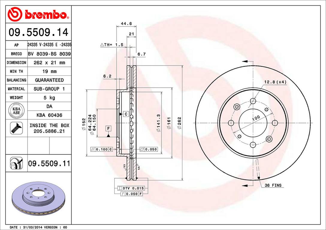 Honda Disc Brake Pad and Rotor Kit - Front (262mm) (Ceramic) Brembo