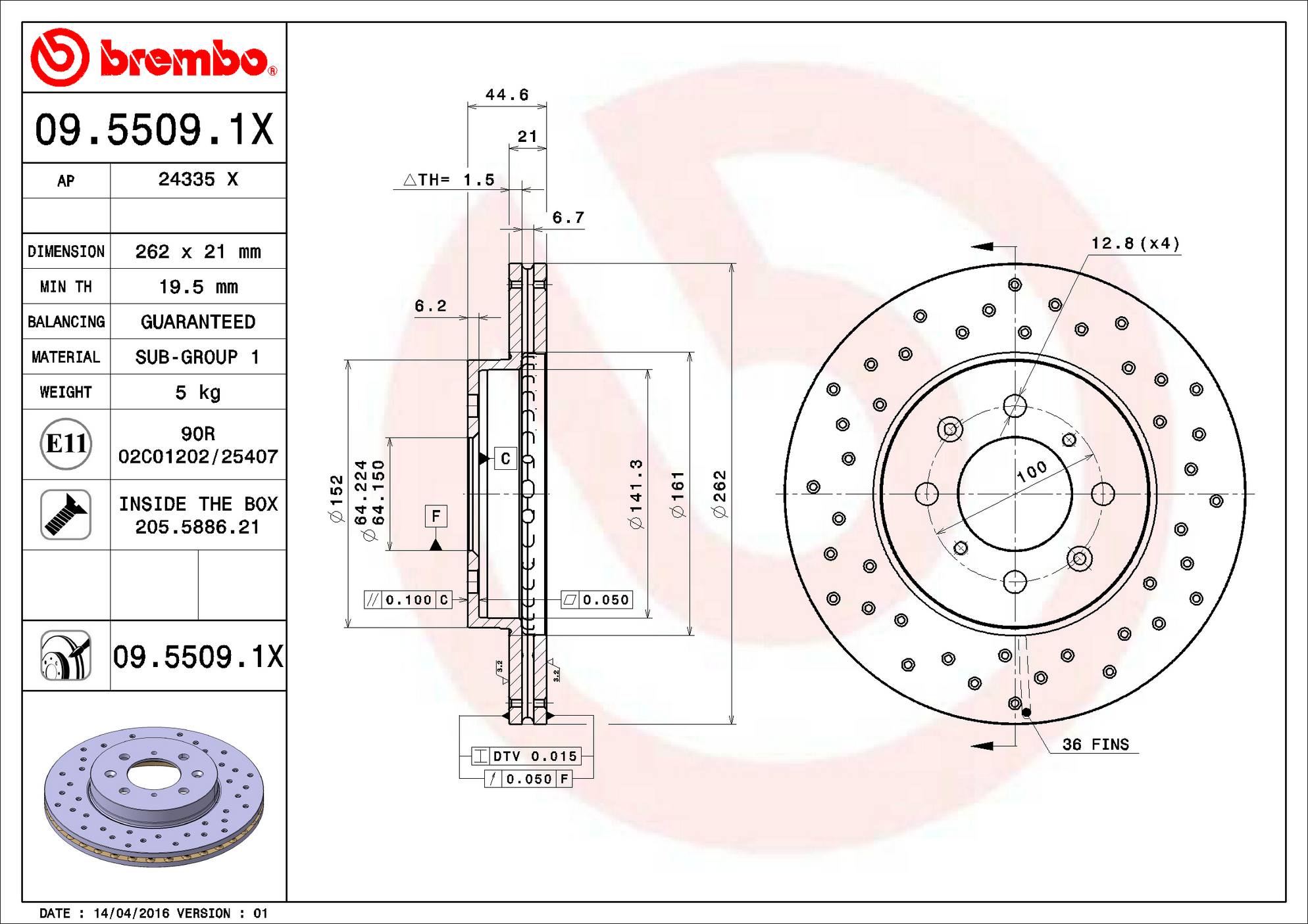 Honda Disc Brake Pad and Rotor Kit - Front (262mm) (Ceramic) (Xtra) Brembo