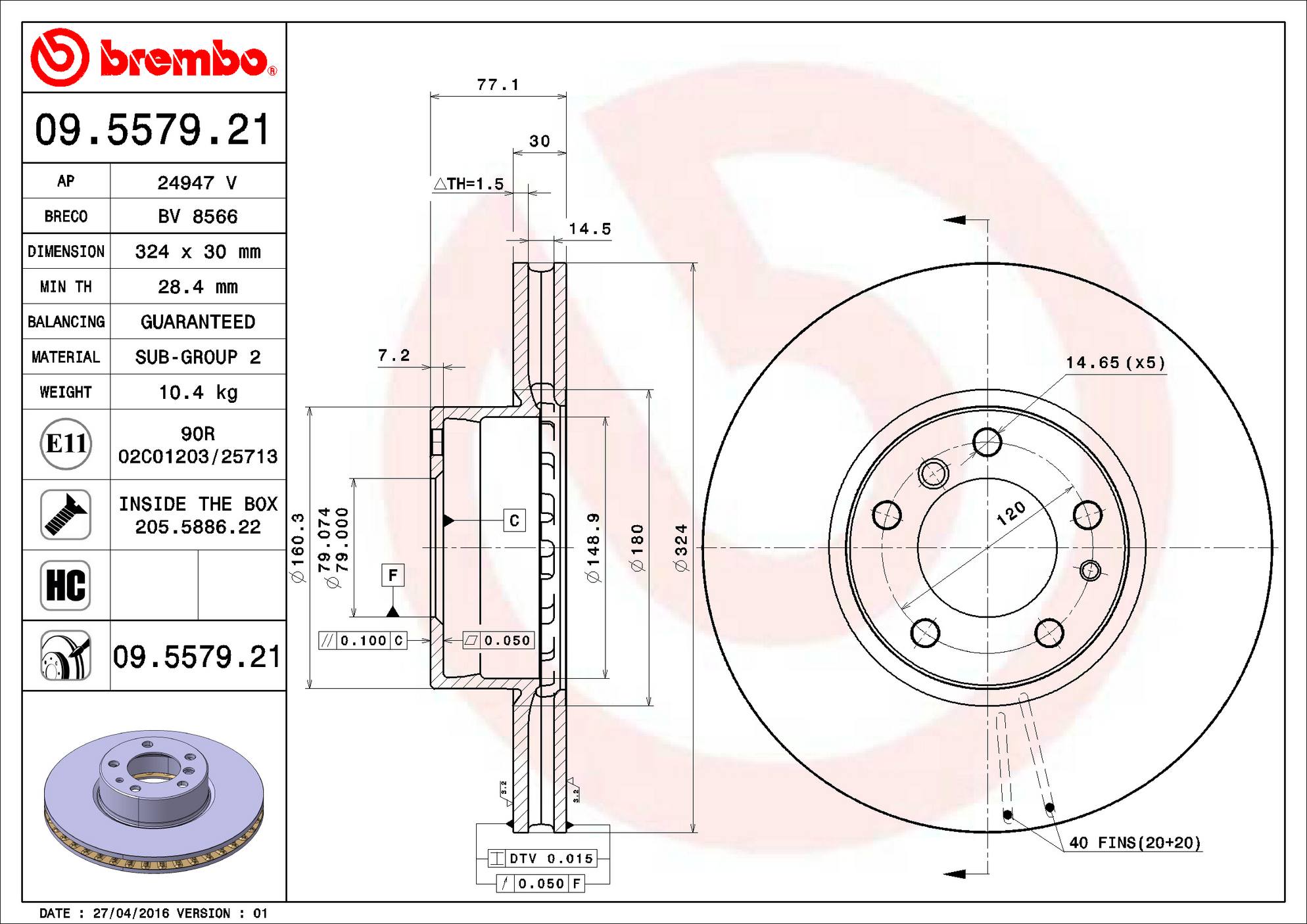 BMW Disc Brake Rotor - Front (324mm) 34116757747 Brembo