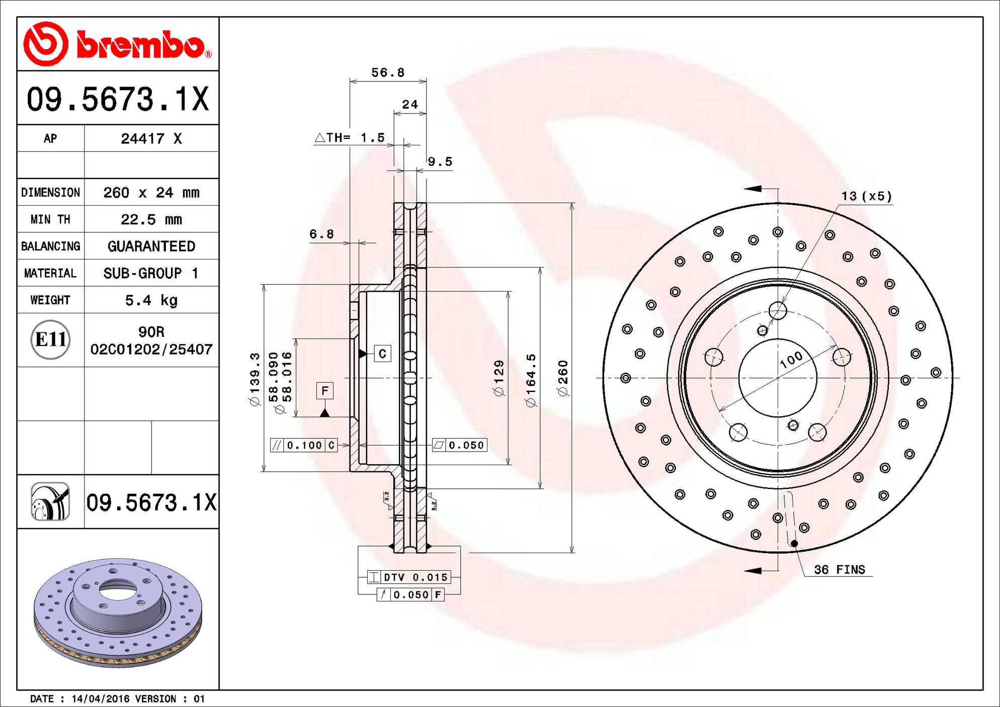 Subaru Disc Brake Rotor - Front (260mm) 26310AC06A Brembo