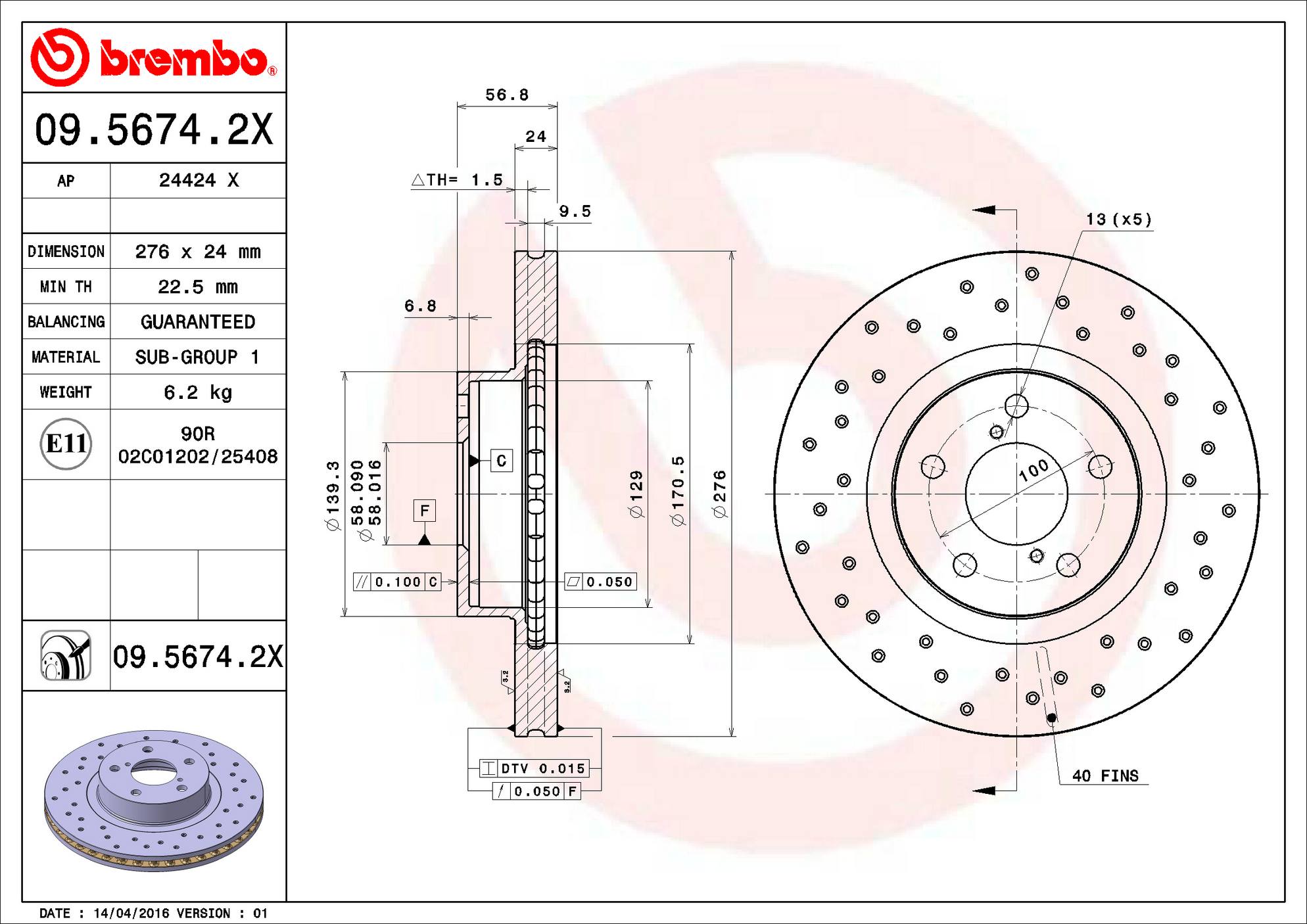 Subaru Saab Disc Brake Rotor - Front (276mm) (Xtra) 26310AA151 Brembo