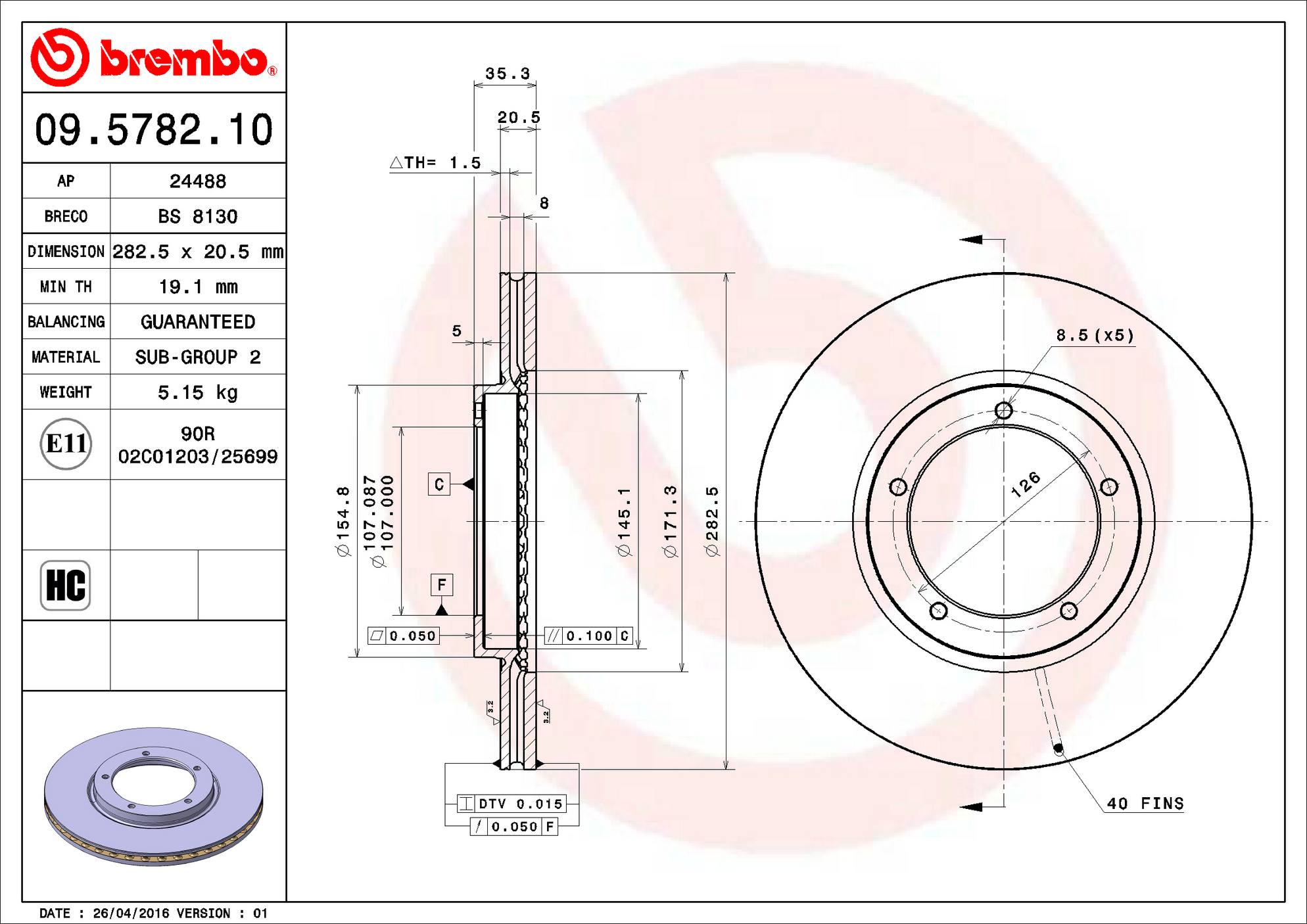 Porsche Disc Brake Rotor - Front (282.5mm) 477405083A Brembo