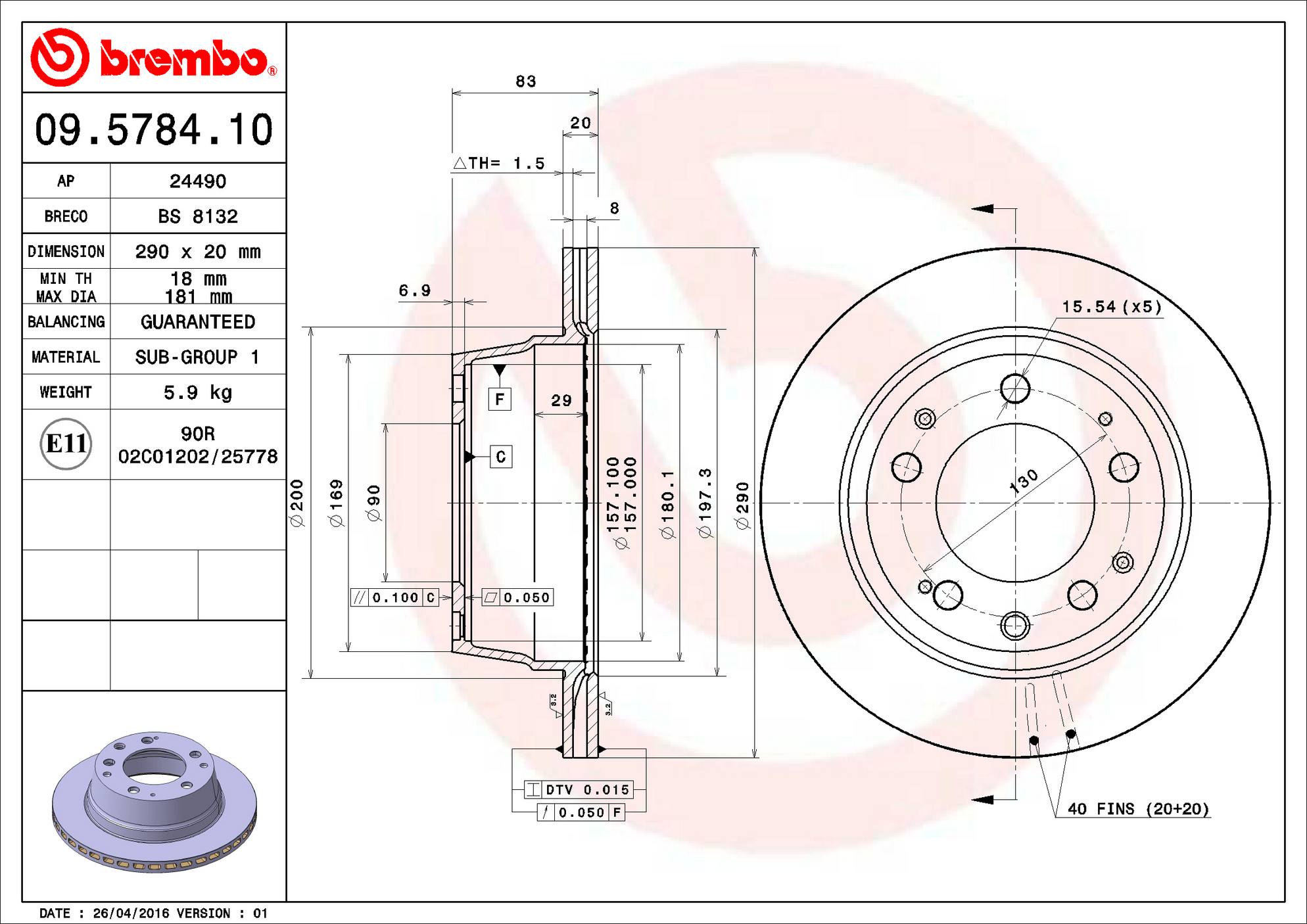 Porsche Disc Brake Rotor - Rear (290mm) 90135240114 Brembo