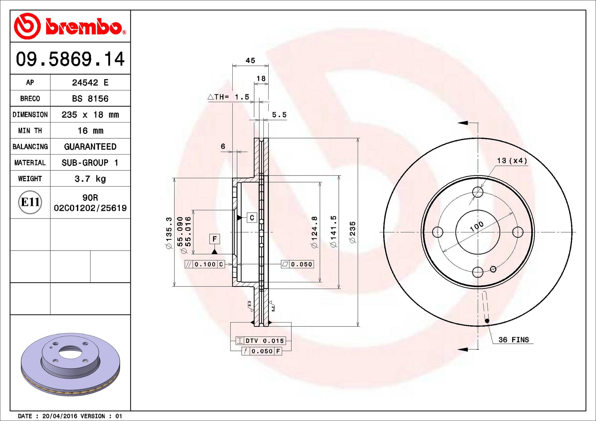 Mazda Disc Brake Rotor - Front (235mm) NA013325XD Brembo