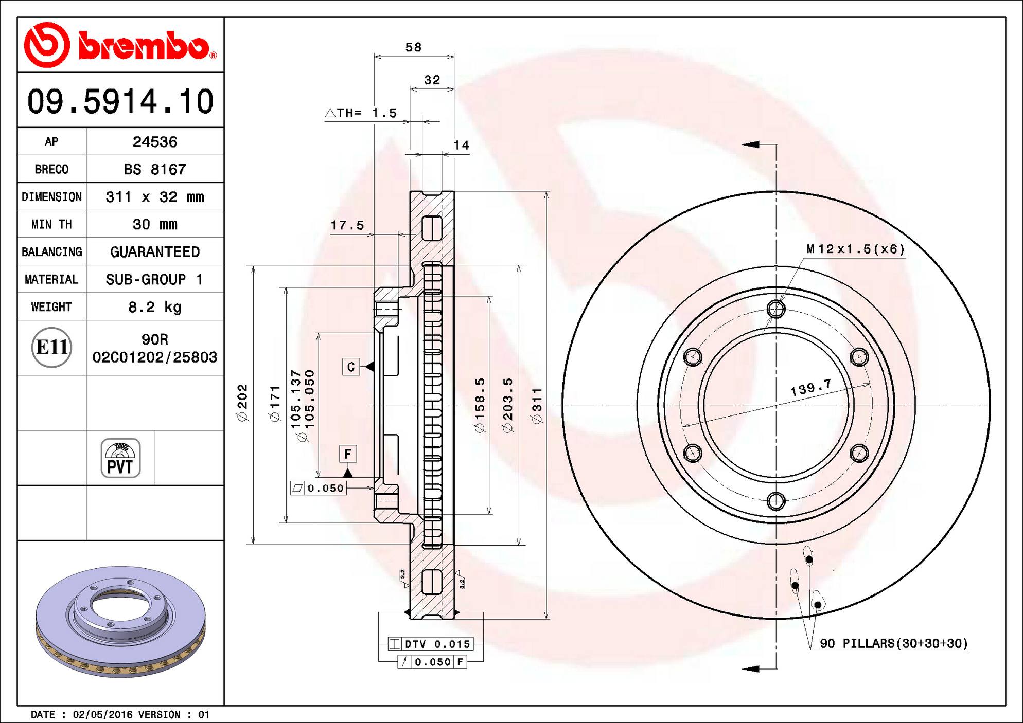 Toyota Lexus Disc Brake Rotor - Front (311mm) 4351260090 Brembo