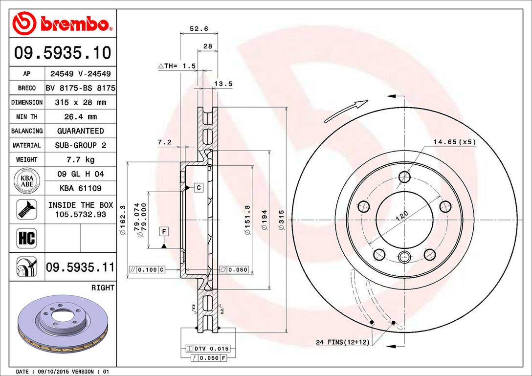 BMW Disc Brake Pad and Rotor Kit - Front (315mm) (Ceramic) Brembo