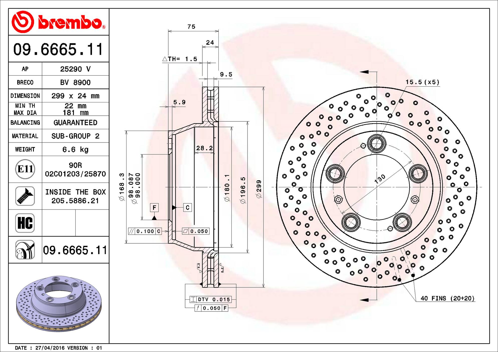 Porsche Disc Brake Rotor - Rear (299mm) 99635240104 Brembo