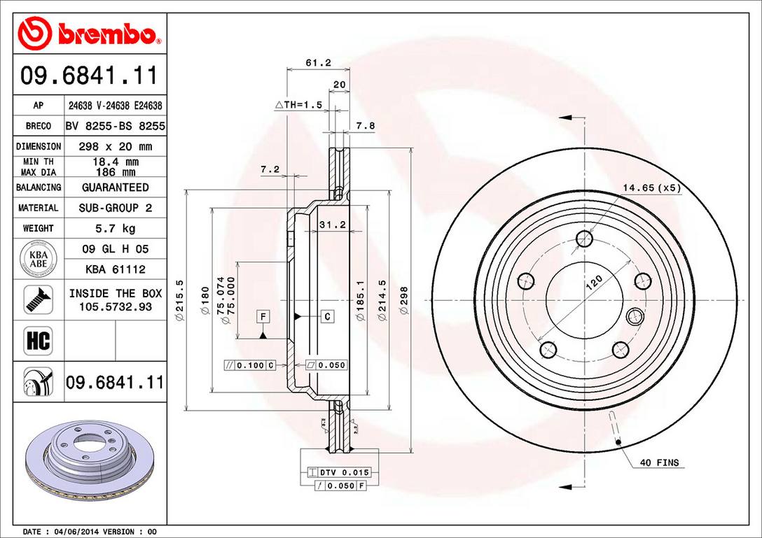 BMW Disc Brake Rotor - Rear (298mm) 34216767060 Brembo