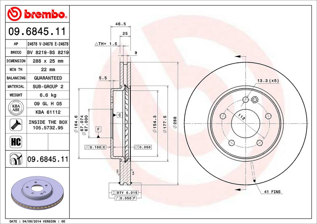 Mercedes Disc Brake Rotor - Front (288mm) 2104212412 Brembo