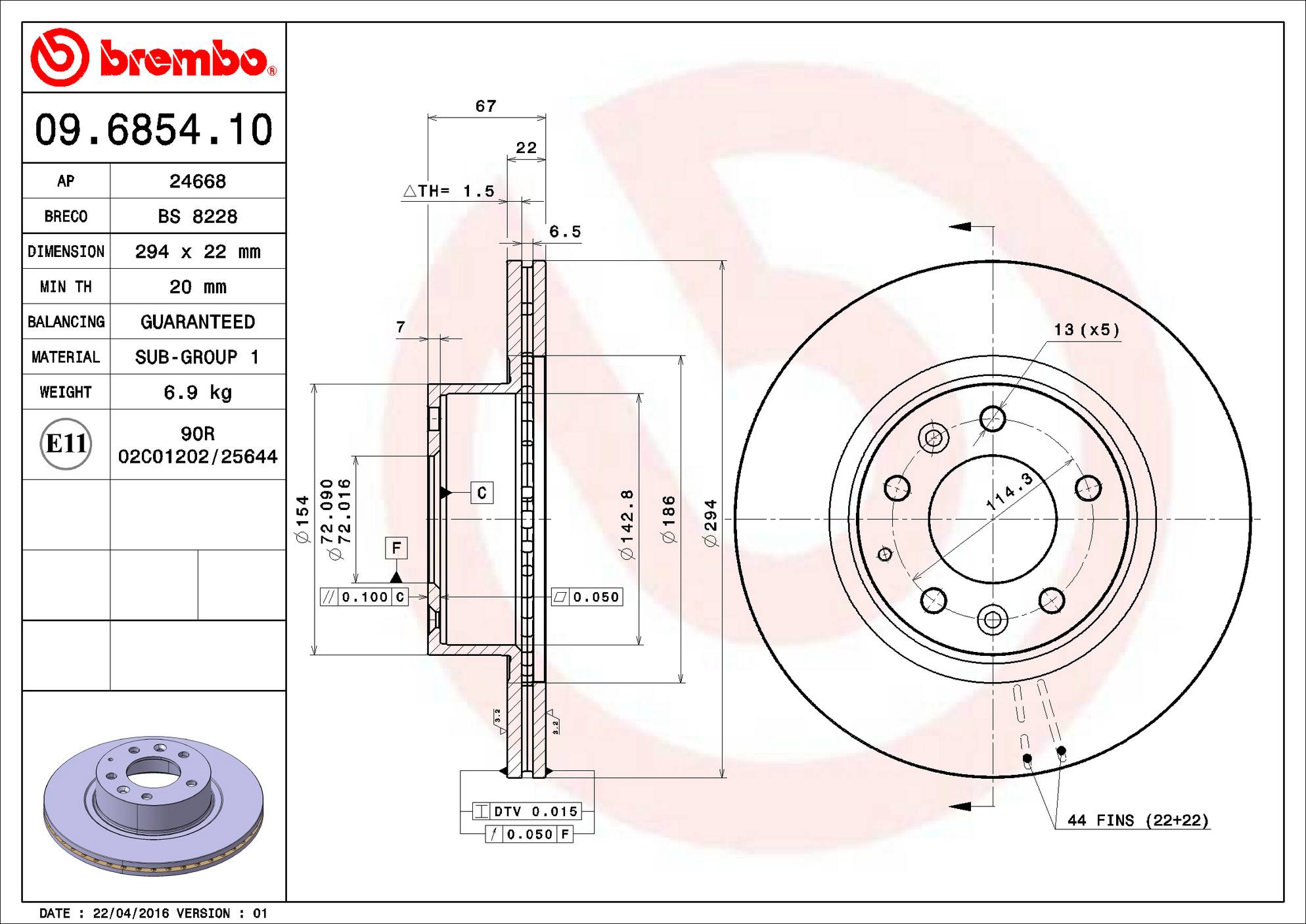 Mazda Disc Brake Rotor - Front (294mm) FD013325XA Brembo