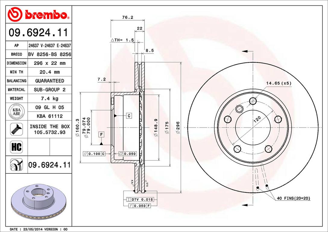 BMW Disc Brake Rotor - Front (296mm) 34116767061 Brembo