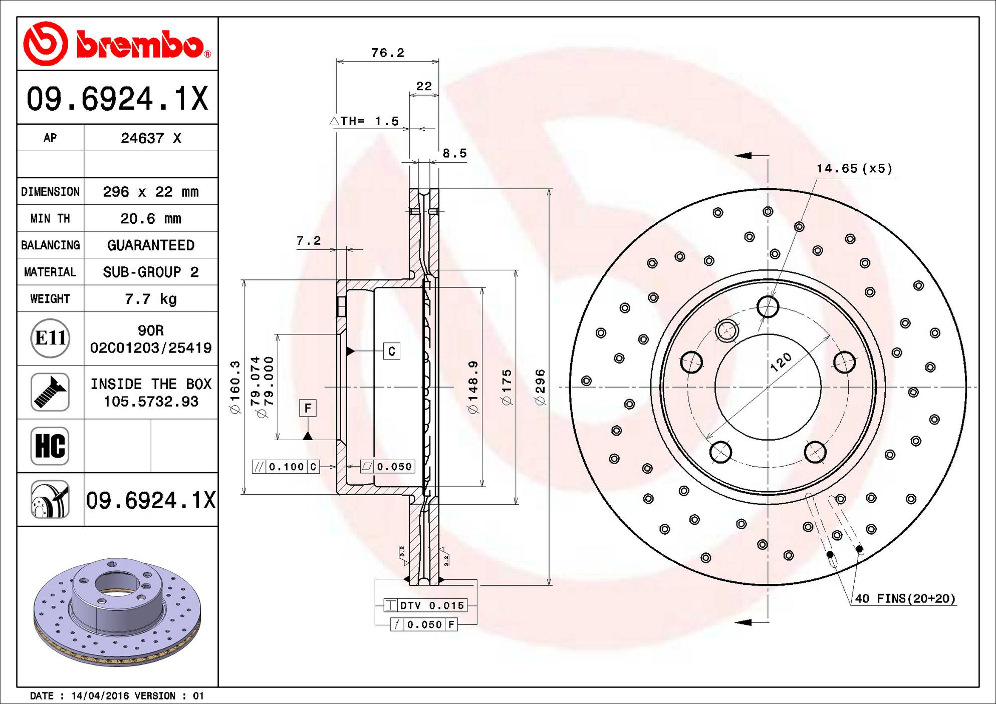 BMW Disc Brake Rotor - Front (296mm) 34116767061 Brembo