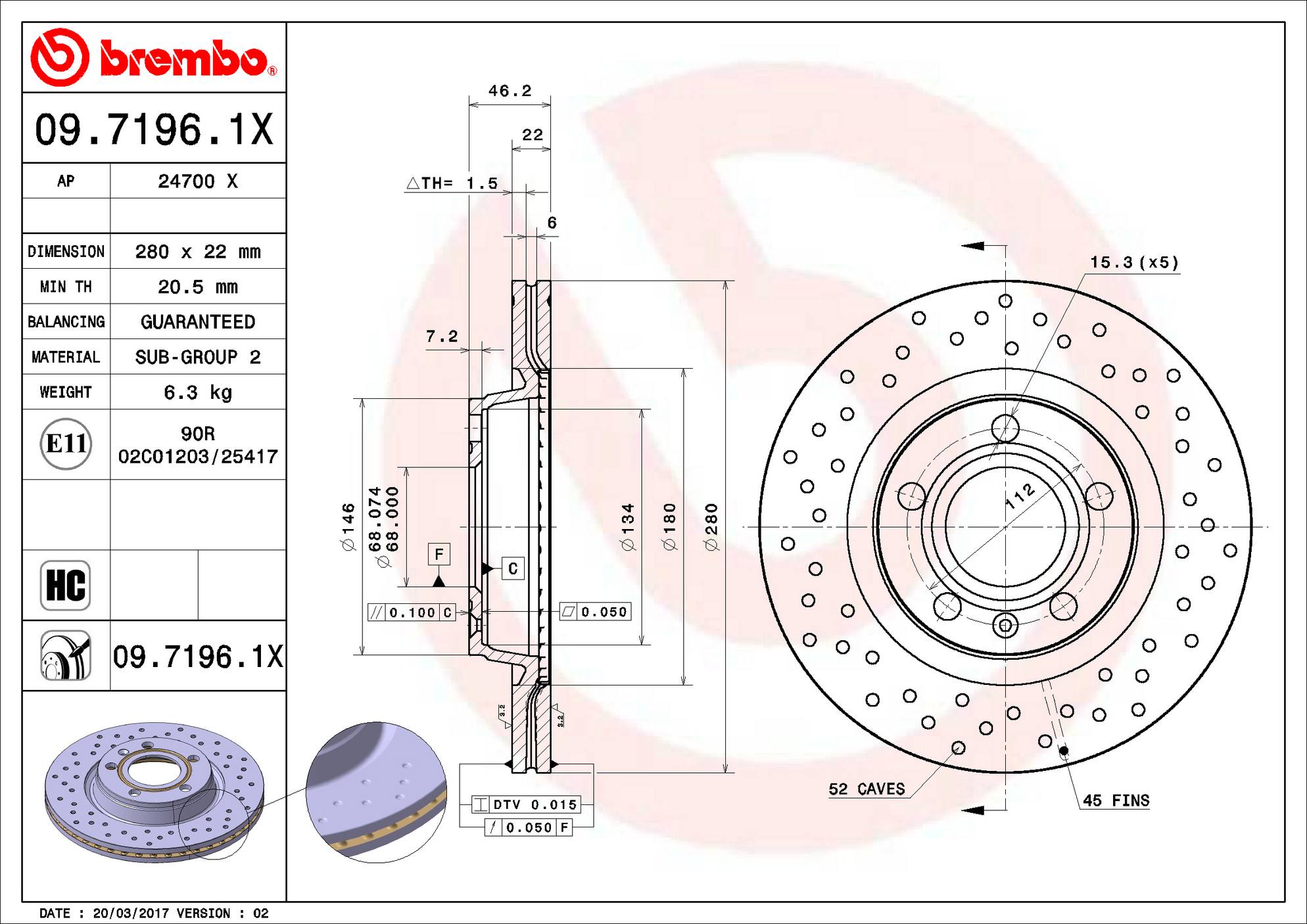 Audi Disc Brake Rotor - Rear (280mm) 8E0615301P Brembo