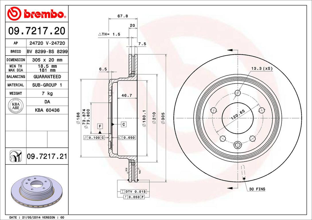 Jaguar Disc Brake Rotor Rear (305mm) JLM20342 Brembo Brembo 09.7217.21