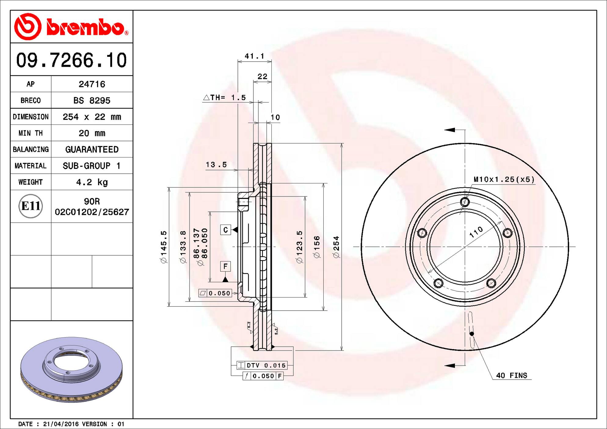 Toyota Disc Brake Rotor - Front (254mm) 4351235300 Brembo